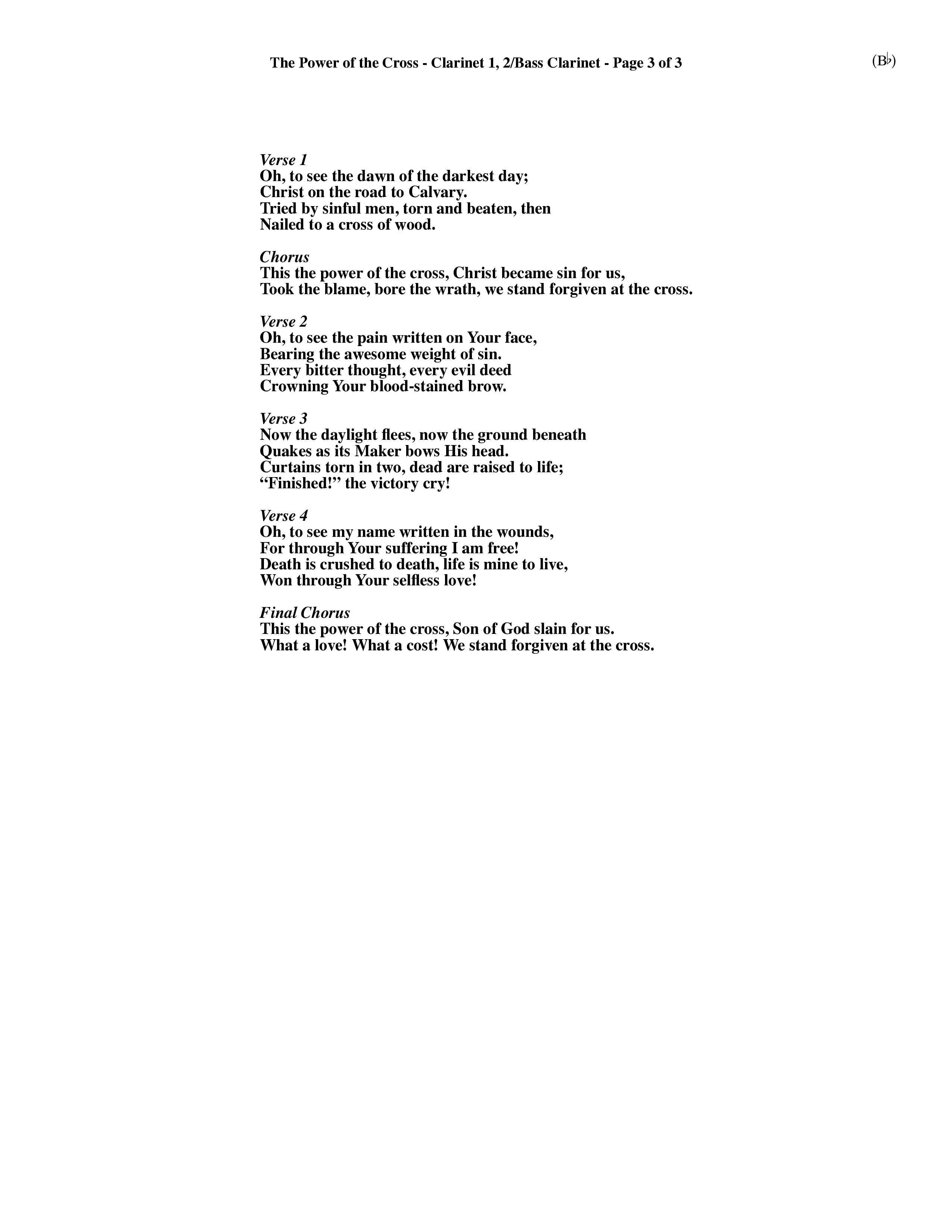 The Power Of The Cross (Choral Anthem SATB) Clarinet 1/2, Bass Clarinet (Word Music Choral / Orch. David Winkler)