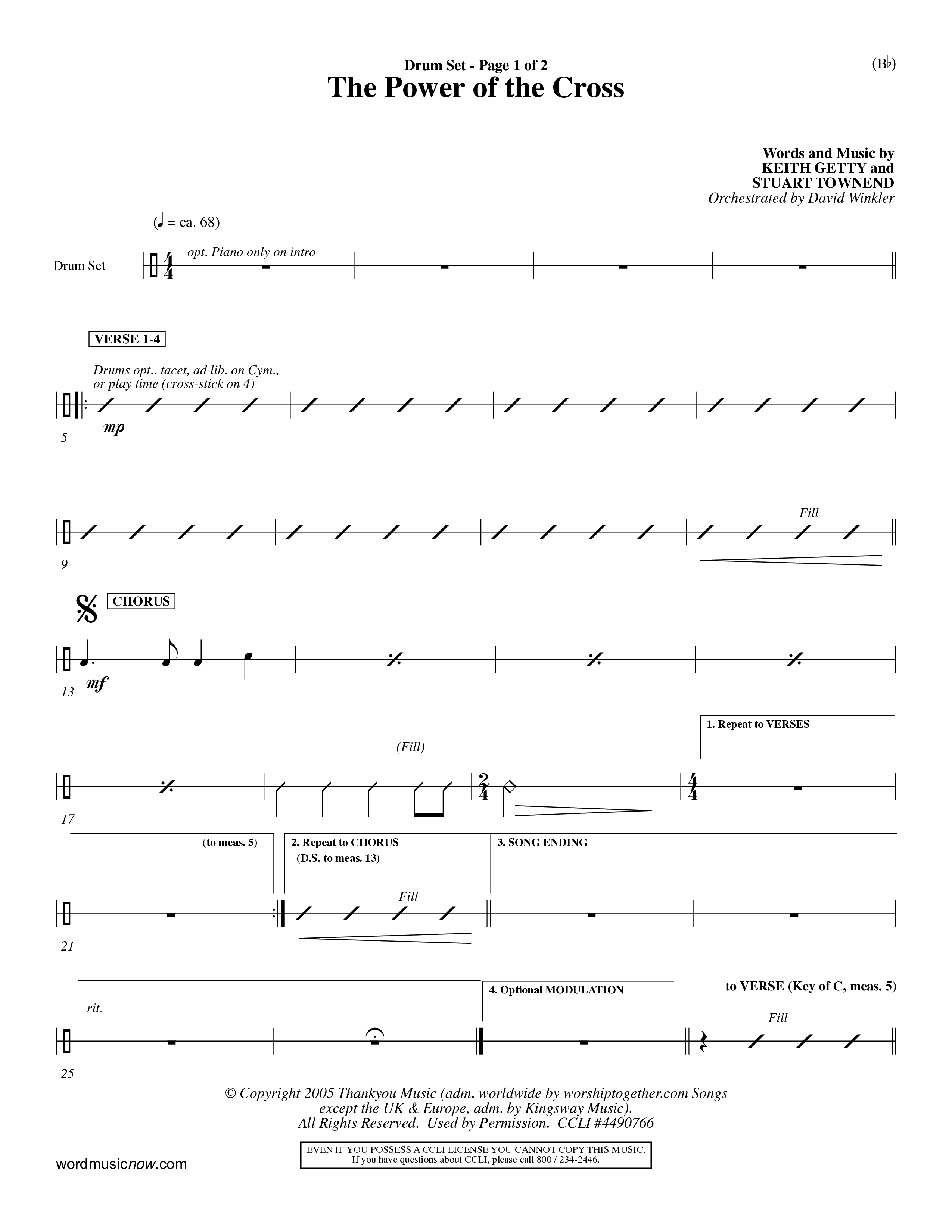The Power Of The Cross (Choral Anthem SATB) Drum Set (Word Music Choral / Orch. David Winkler)