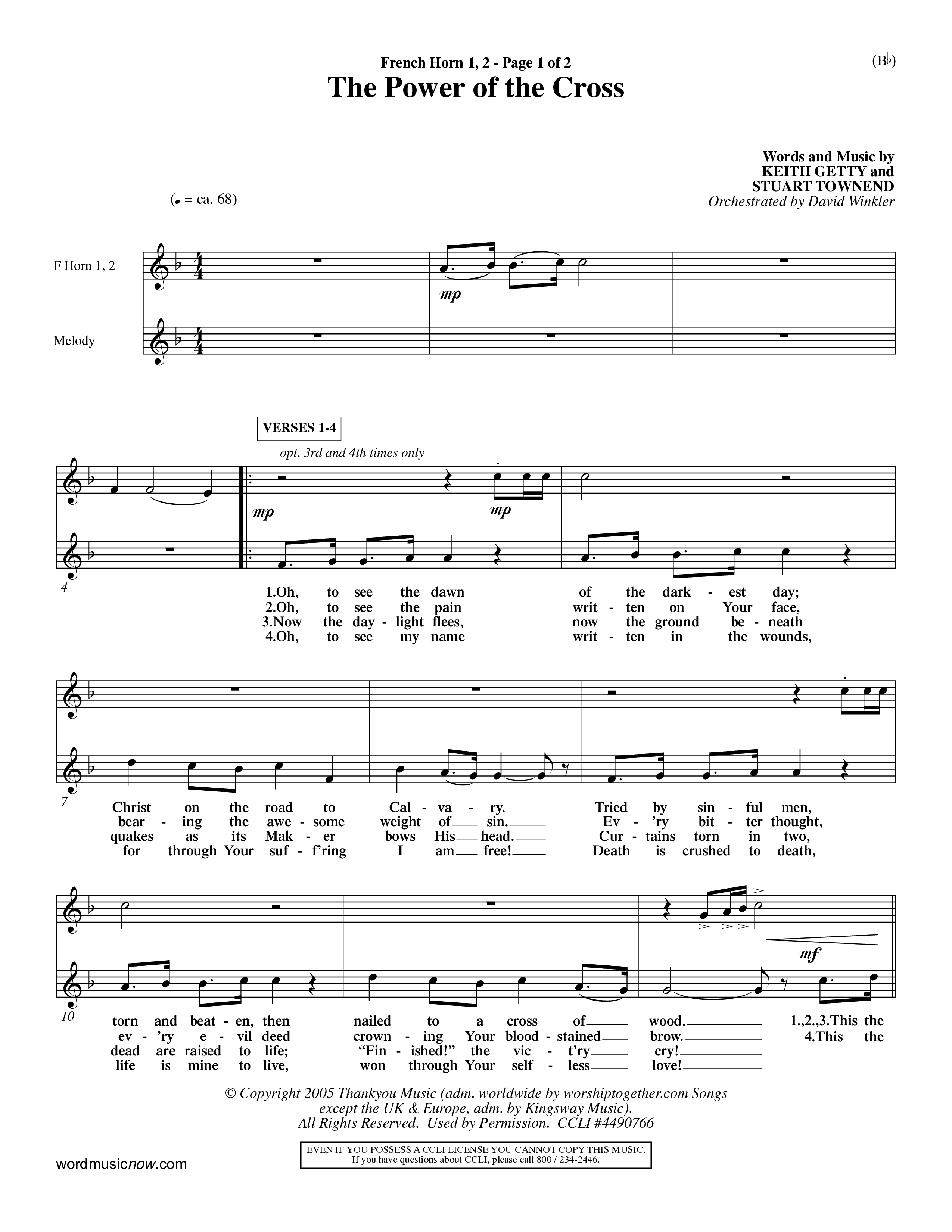 The Power Of The Cross (Choral Anthem SATB) French Horn (Word Music Choral / Orch. David Winkler)