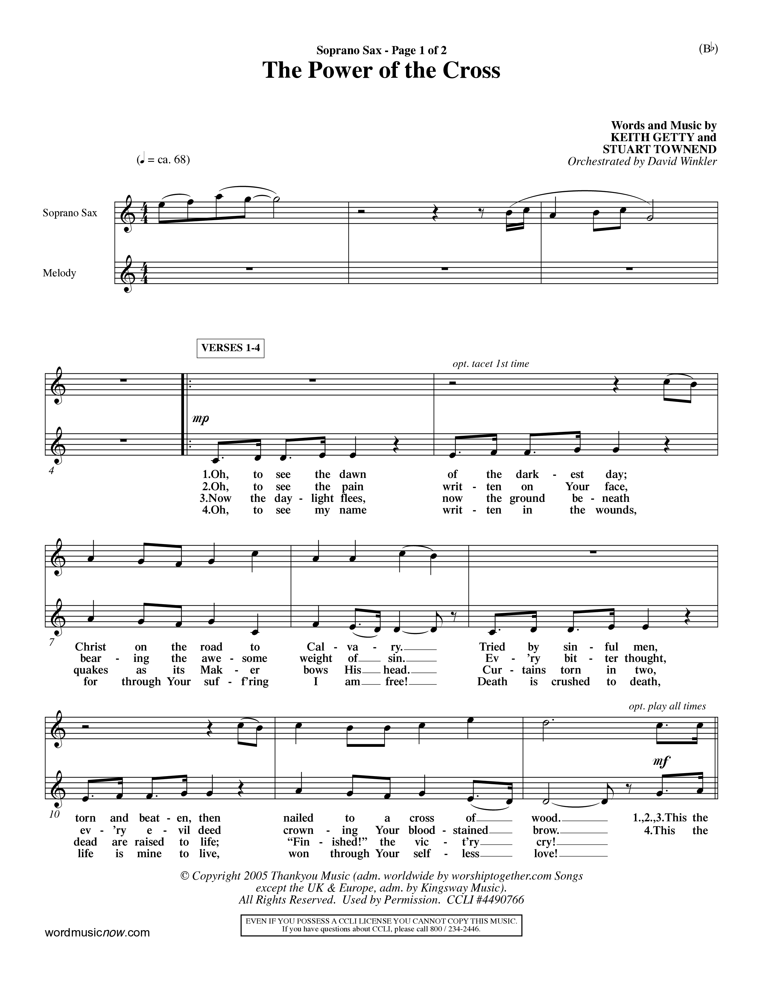 The Power Of The Cross (Choral Anthem SATB) Saxophone (Word Music Choral / Orch. David Winkler)