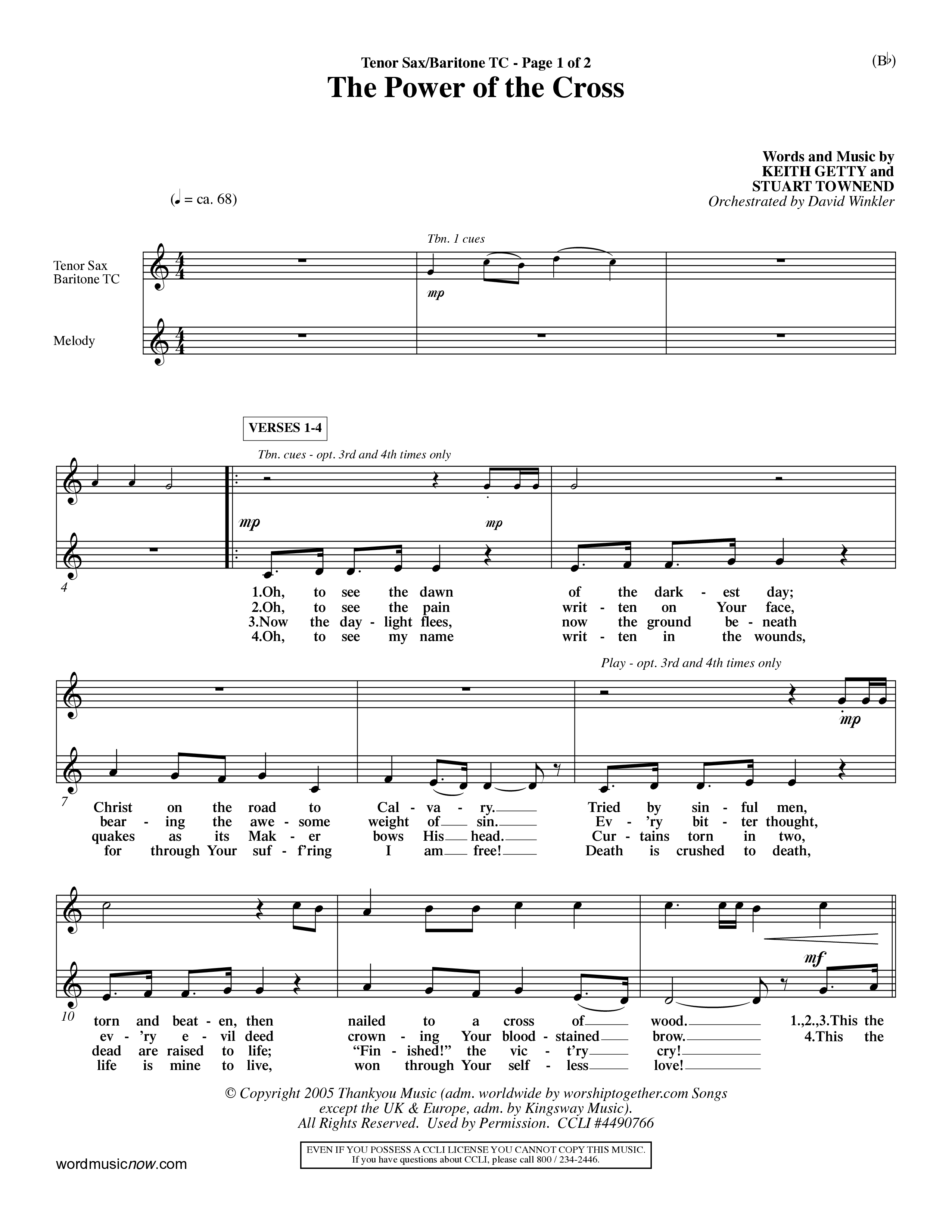 The Power Of The Cross (Choral Anthem SATB) Tenor Sax/Baritone T.C. (Word Music Choral / Orch. David Winkler)