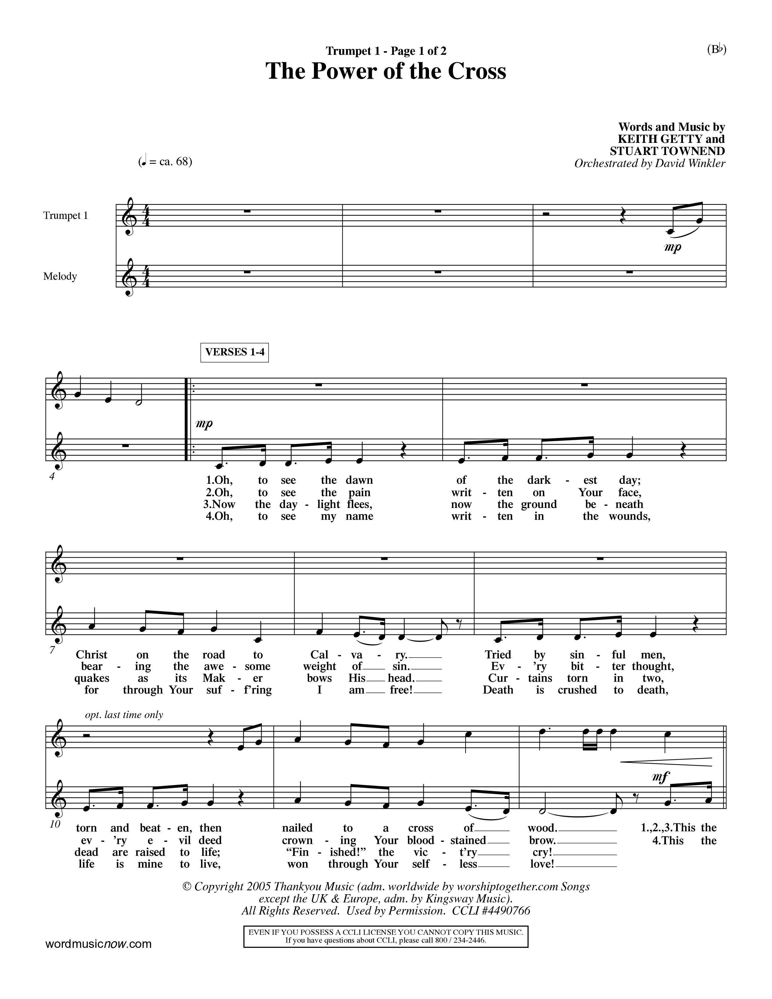 The Power Of The Cross (Choral Anthem SATB) Trumpet 1 (Word Music Choral / Orch. David Winkler)
