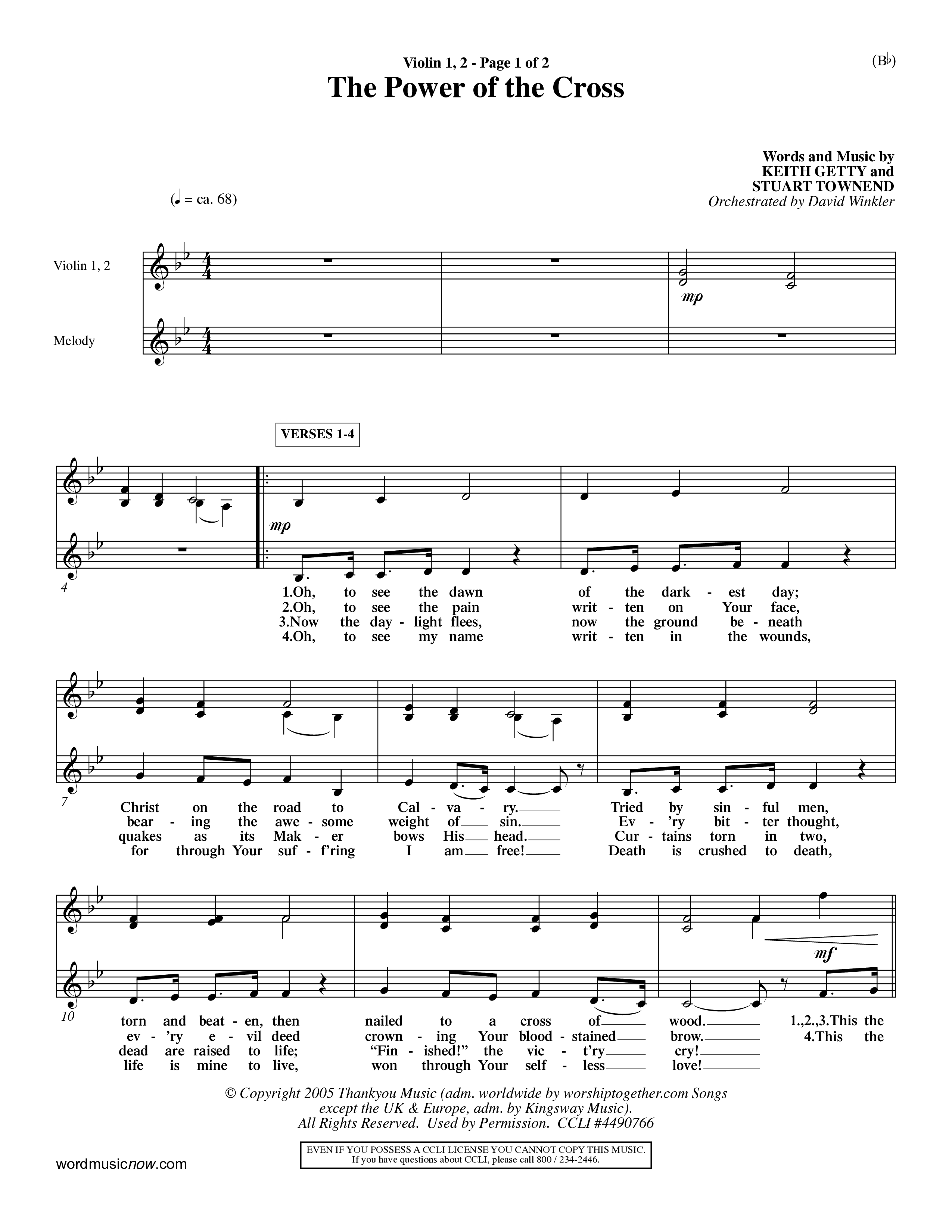 The Power Of The Cross (Choral Anthem SATB) Violin 1/2 (Word Music Choral / Orch. David Winkler)