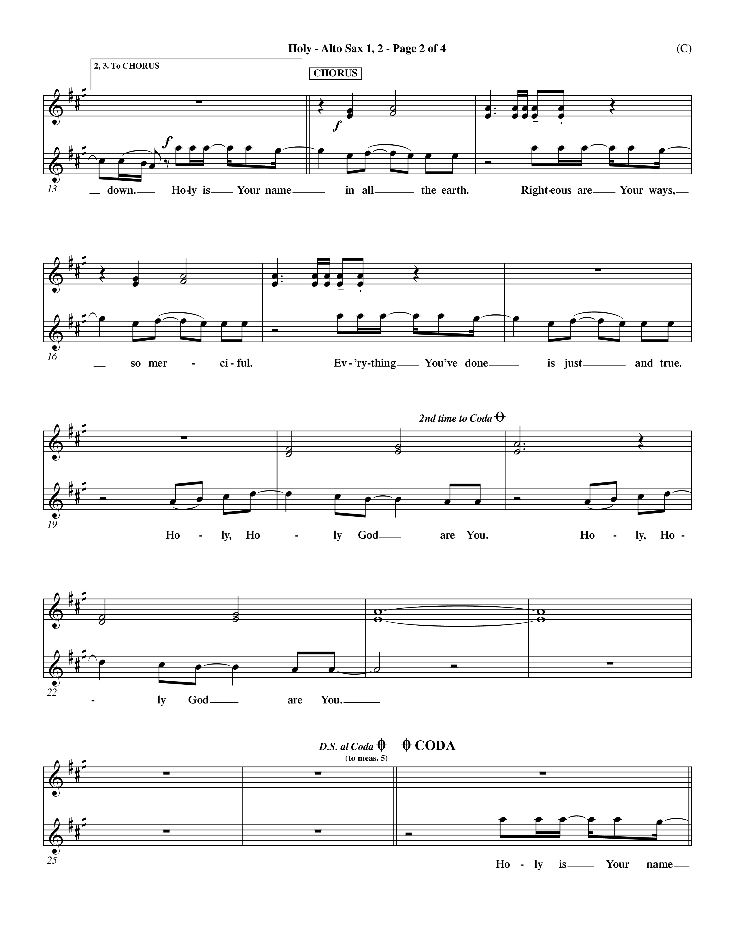 Holy (Choral Anthem SATB) Alto Sax 1/2 (Word Music Choral / Arr. Dave Williamson)