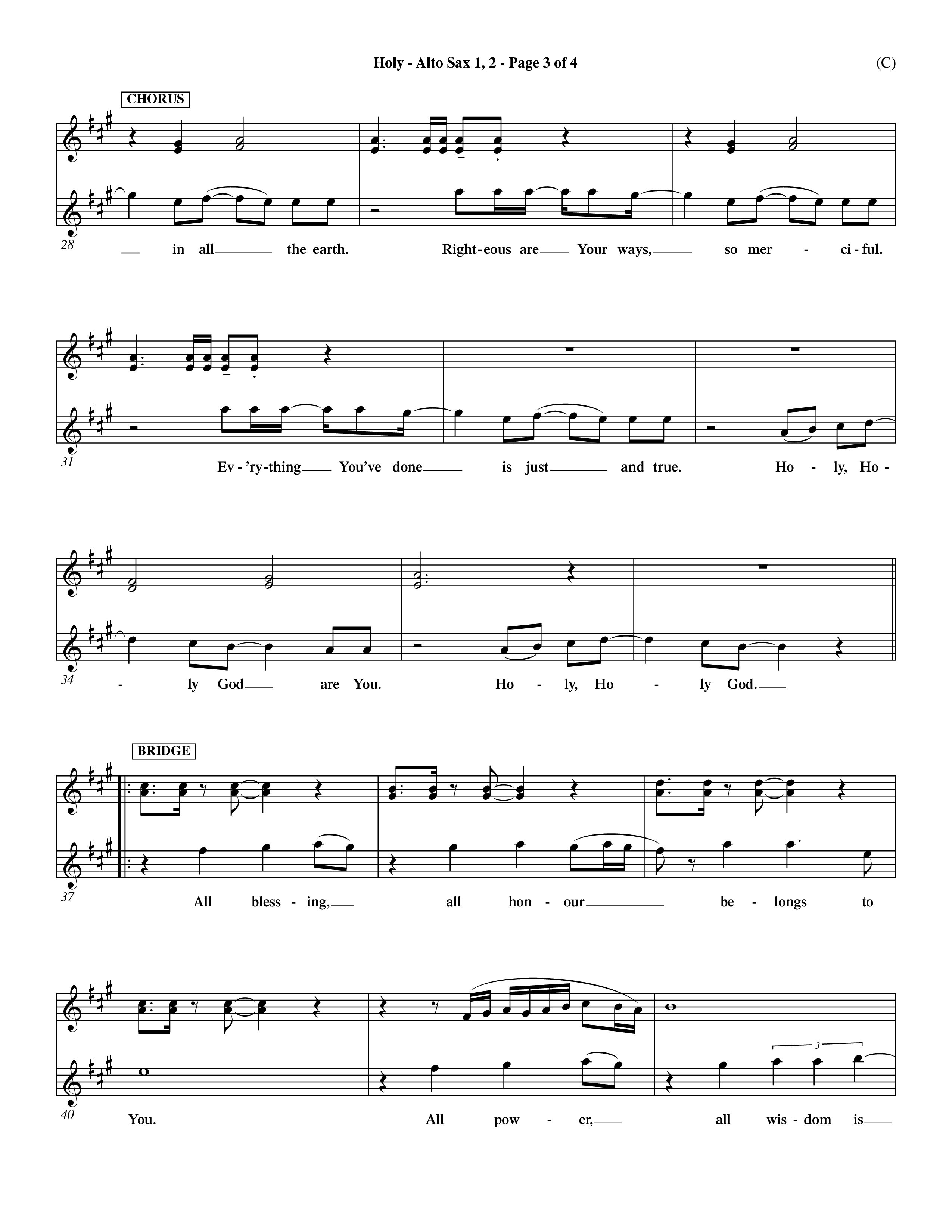 Holy (Choral Anthem SATB) Alto Sax 1/2 (Word Music Choral / Arr. Dave Williamson)