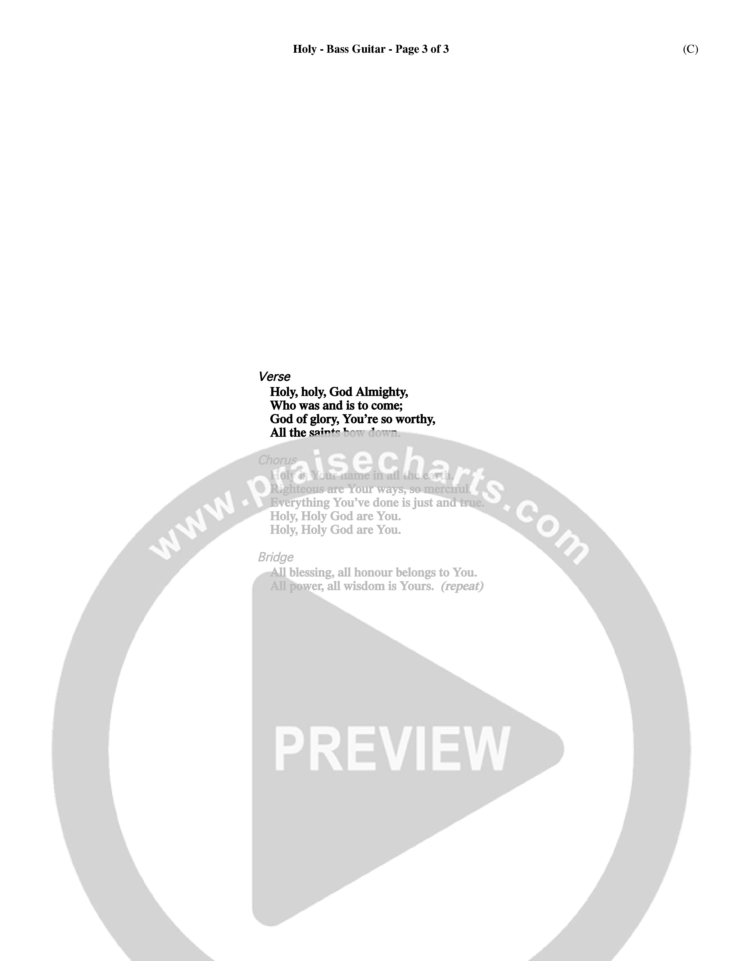 Holy (Choral Anthem SATB) Bass Guitar (Word Music Choral / Arr. Dave Williamson)