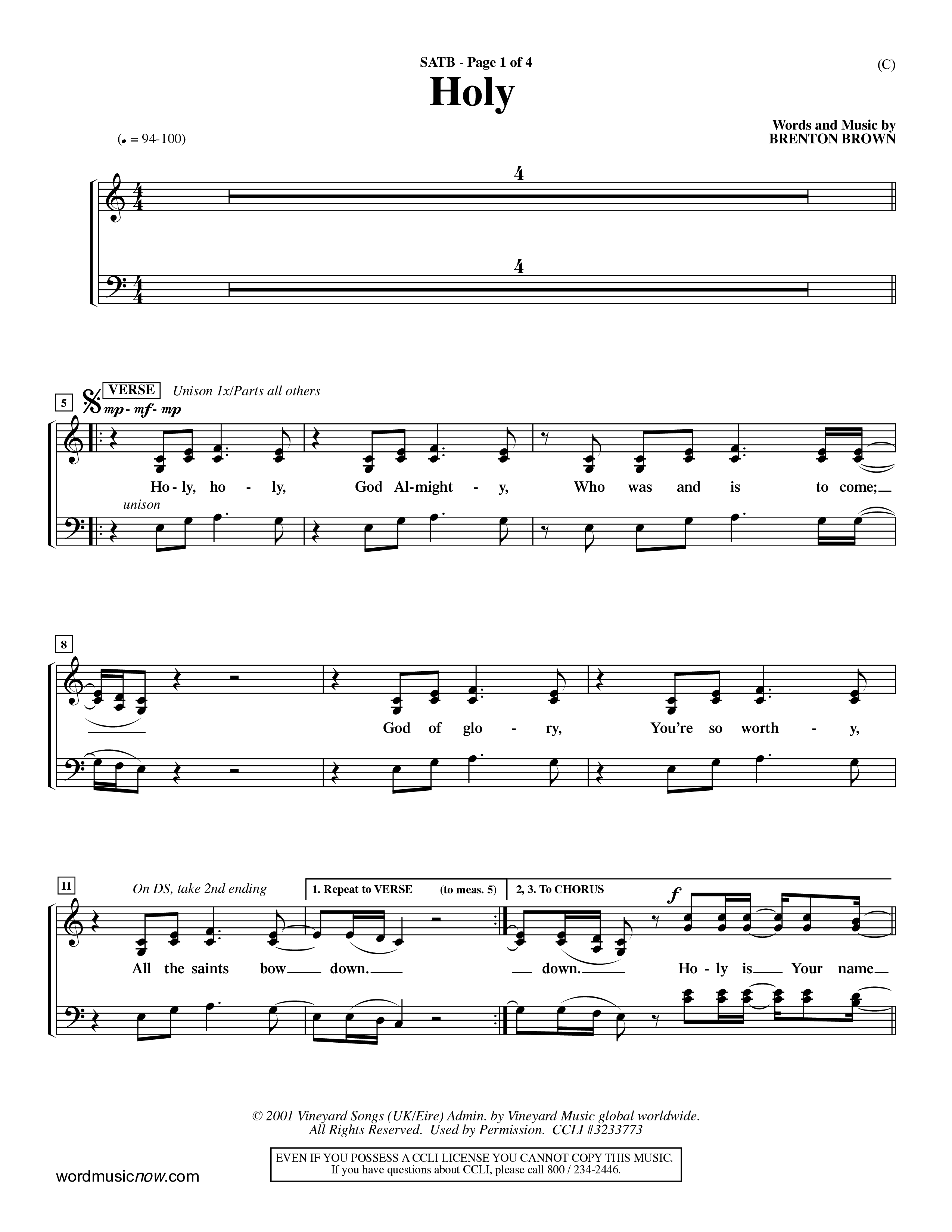 Holy (Choral Anthem SATB) Choir Sheet (SATB) (Word Music Choral / Arr. Dave Williamson)