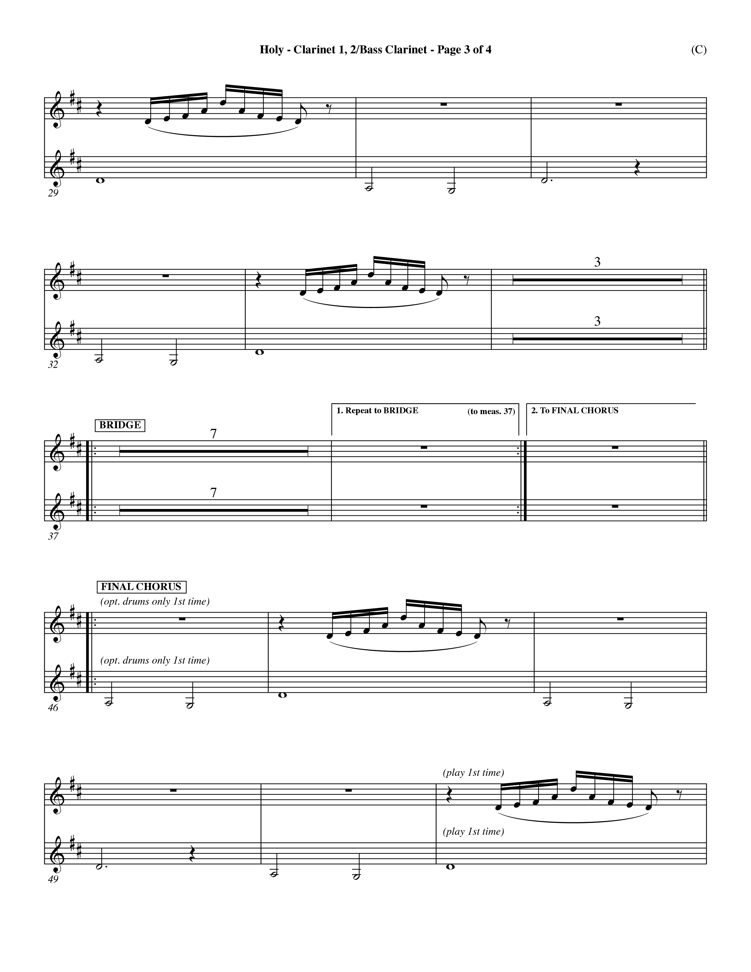 Holy (Choral Anthem SATB) Clarinet 1/2, Bass Clarinet (Word Music Choral / Arr. Dave Williamson)