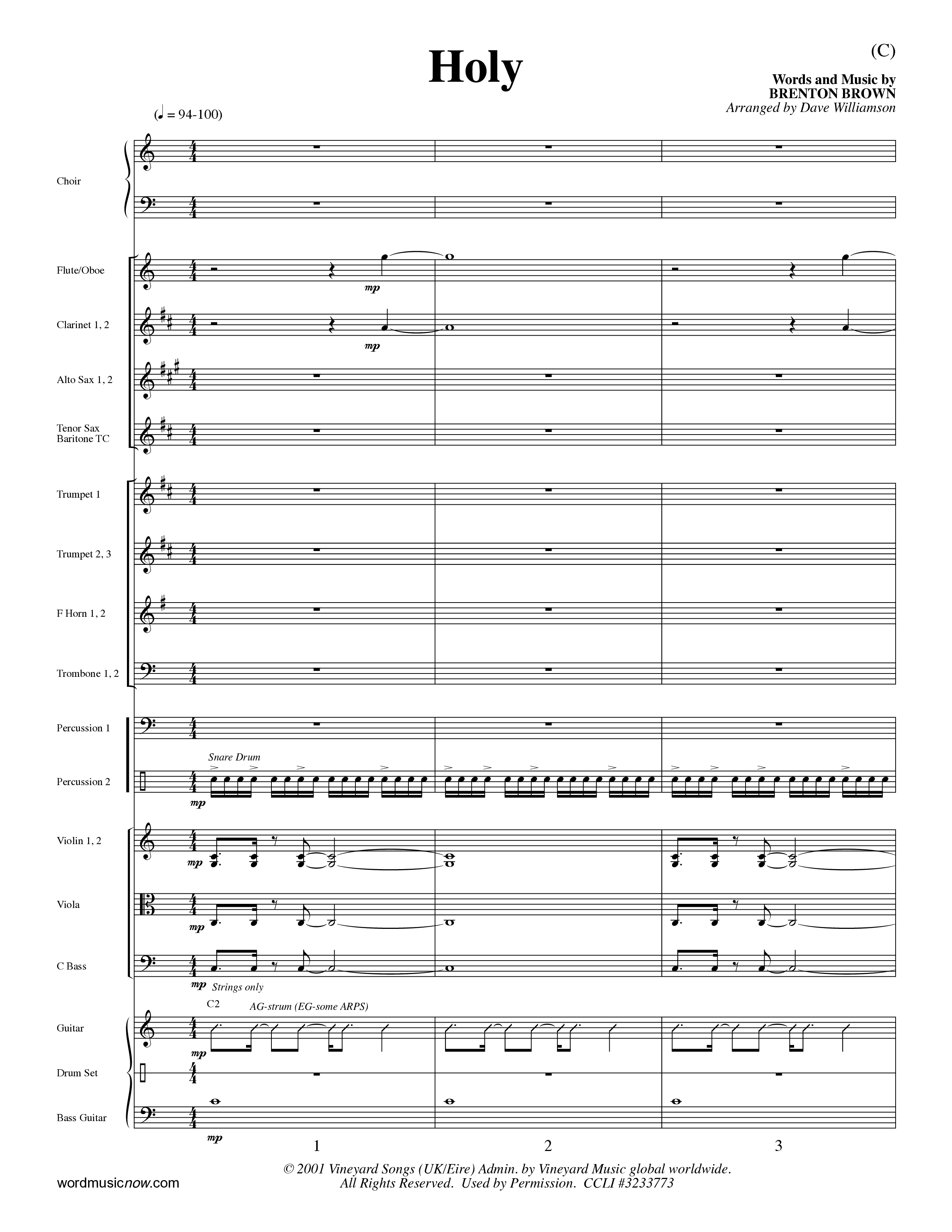 Holy (Choral Anthem SATB) Orchestration (Word Music Choral / Arr. Dave Williamson)