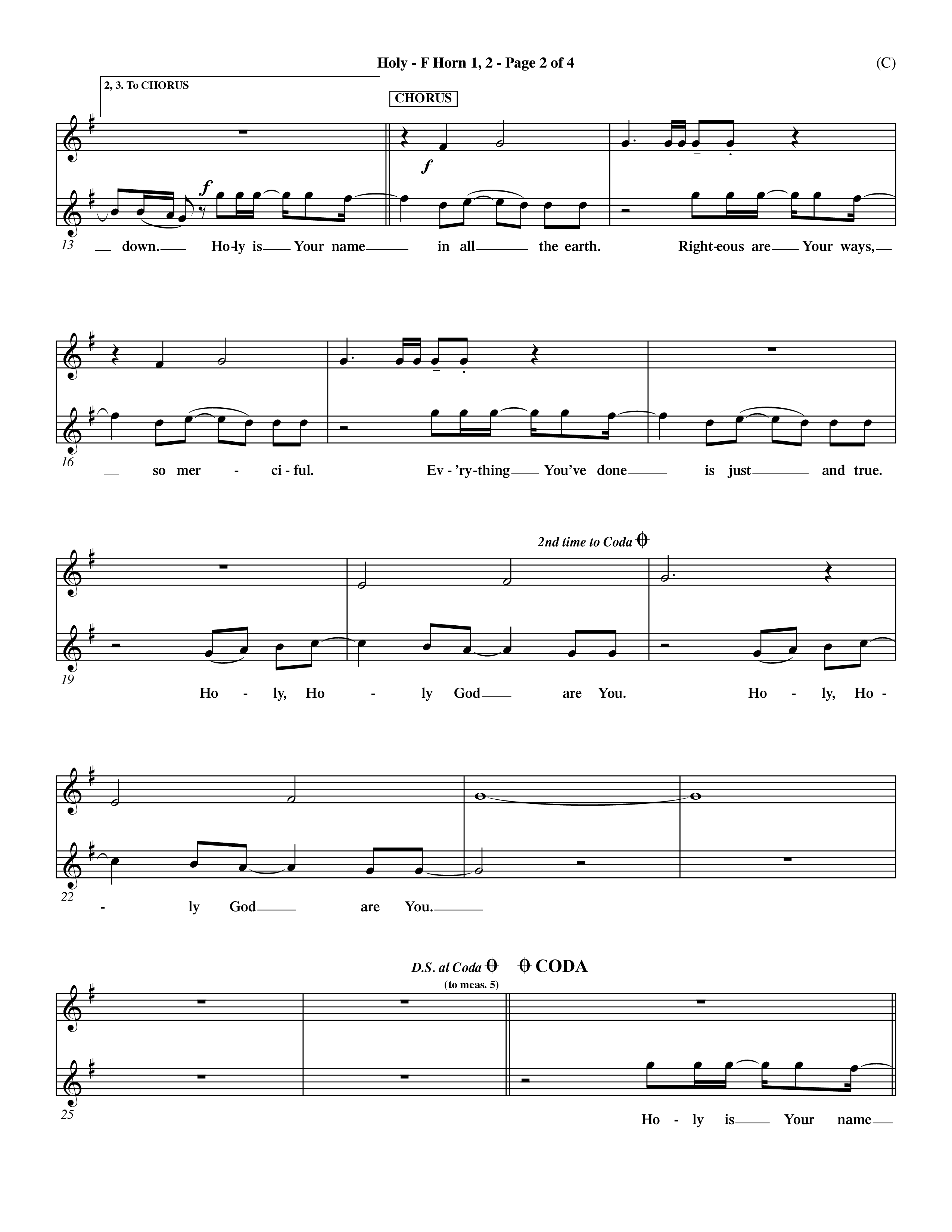 Holy (Choral Anthem SATB) French Horn (Word Music Choral / Arr. Dave Williamson)