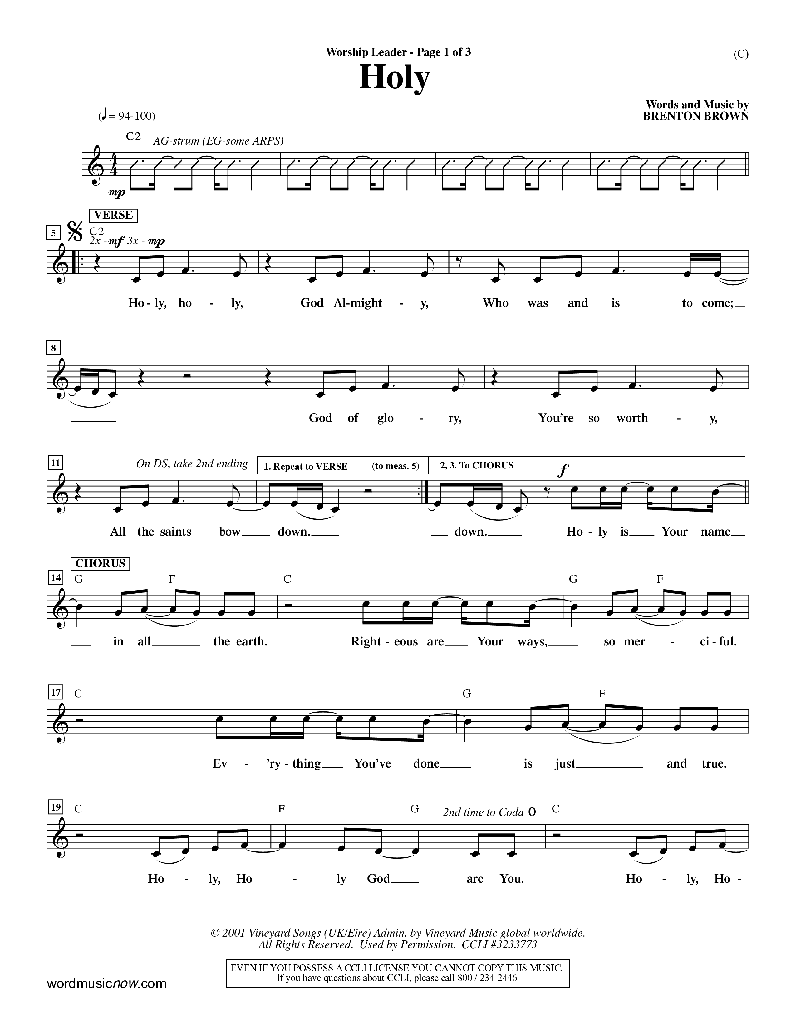 Holy (Choral Anthem SATB) Lead Sheet (Mel) (Word Music Choral / Arr. Dave Williamson)