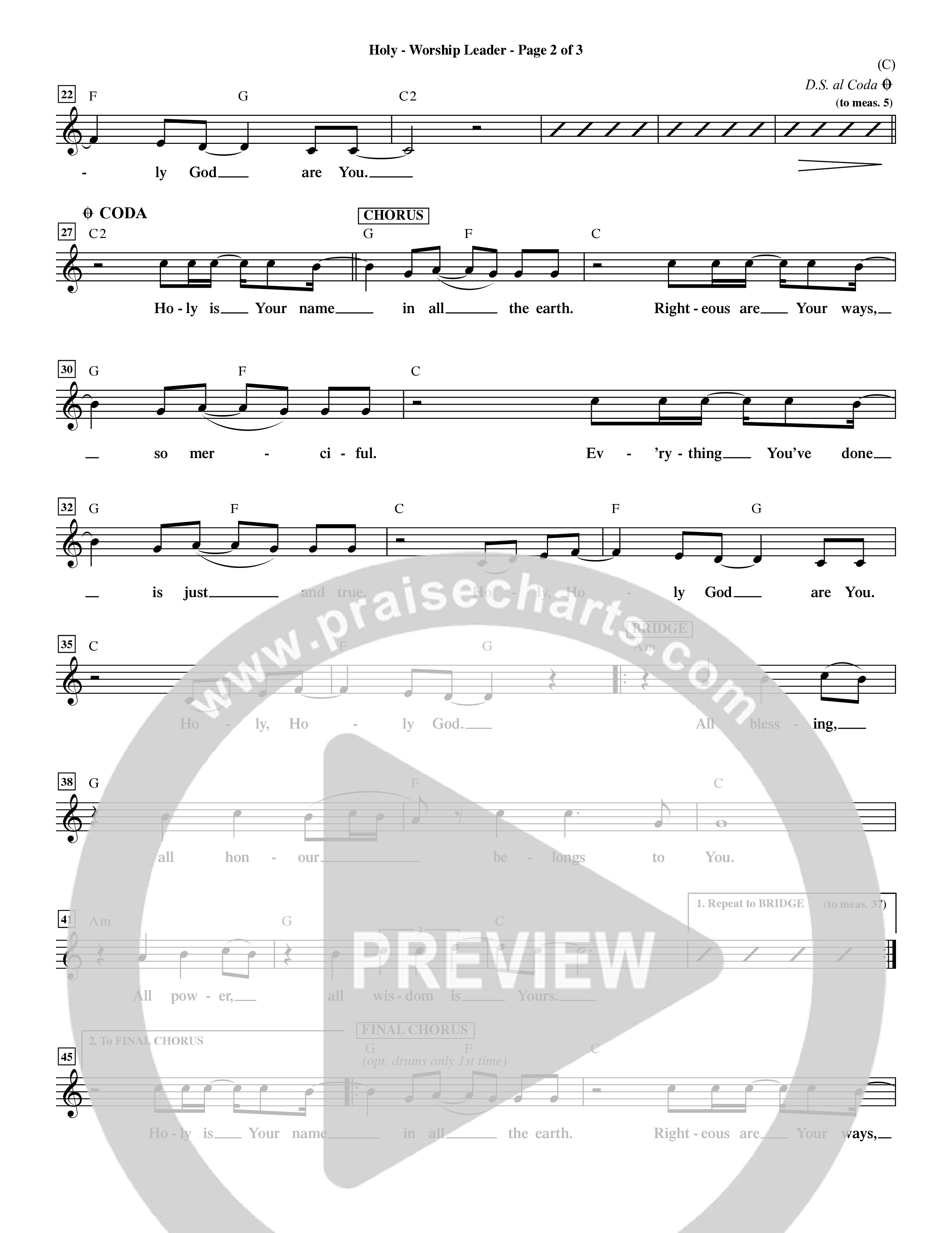 Holy (Choral Anthem SATB) Lead Sheet (Mel) (Word Music Choral / Arr. Dave Williamson)