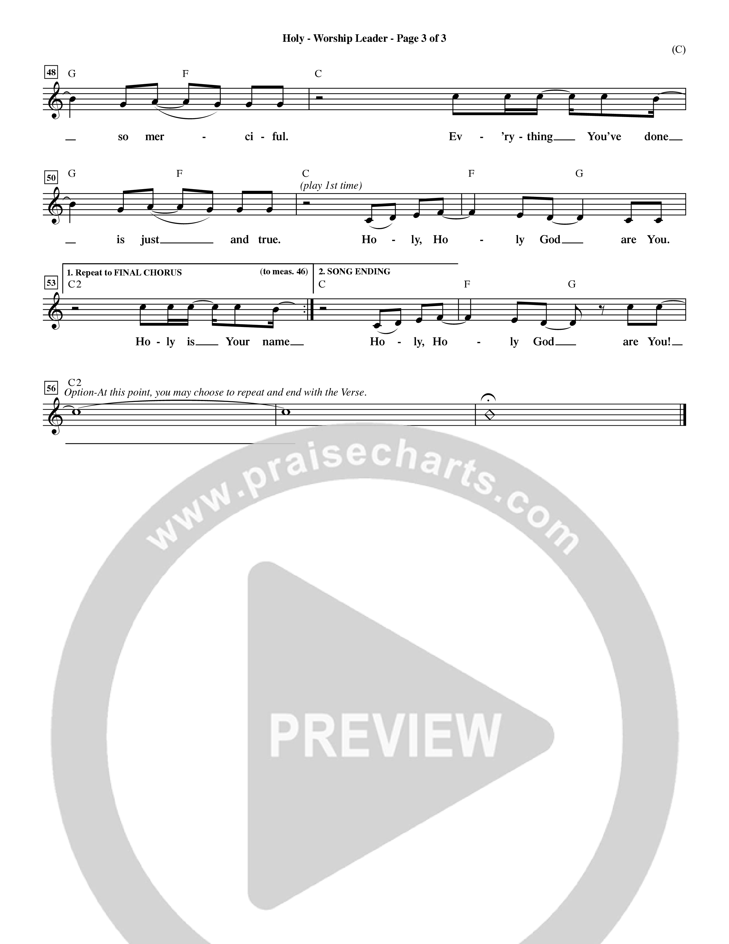 Holy (Choral Anthem SATB) Lead Sheet (Mel) (Word Music Choral / Arr. Dave Williamson)