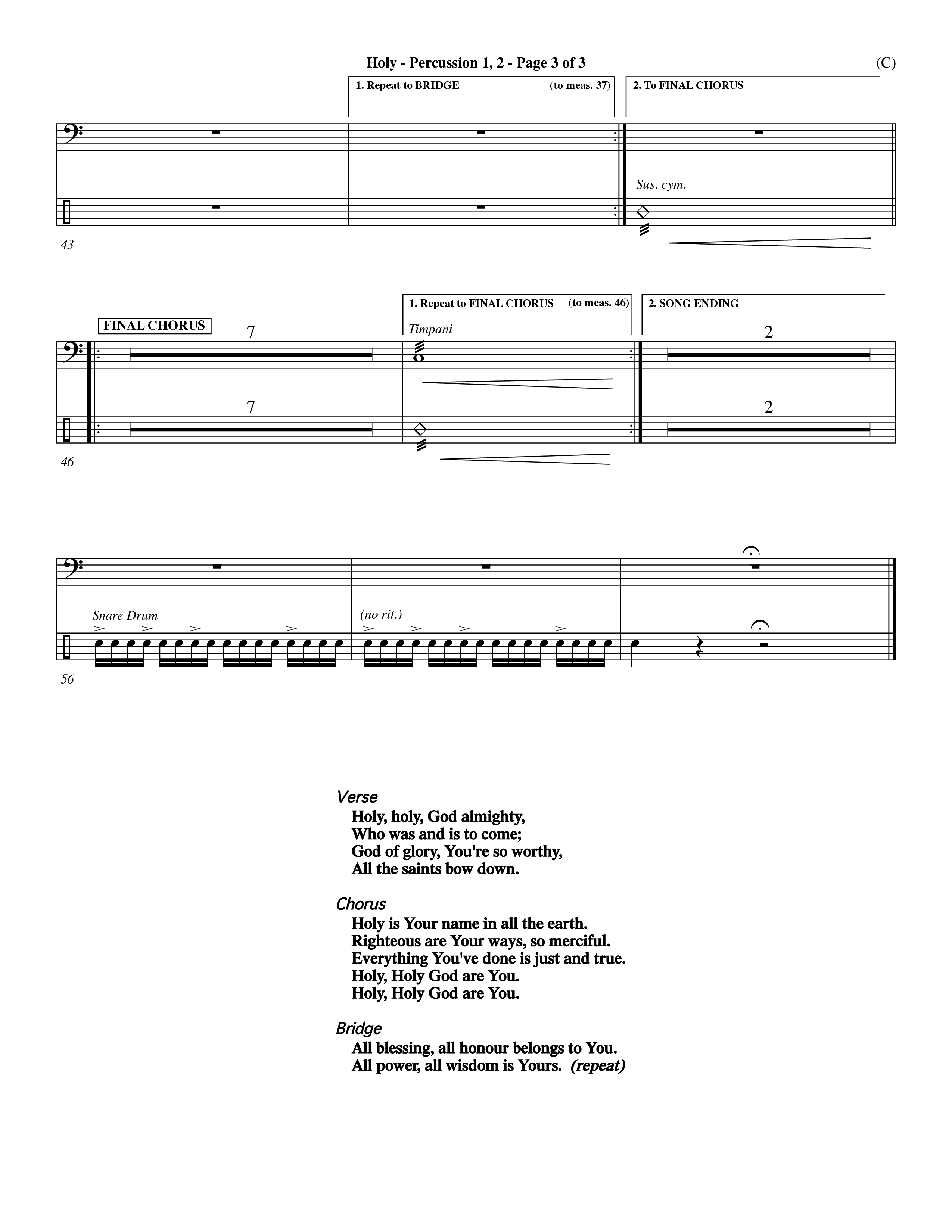 Holy (Choral Anthem SATB) Percussion 1/2 (Word Music Choral / Arr. Dave Williamson)