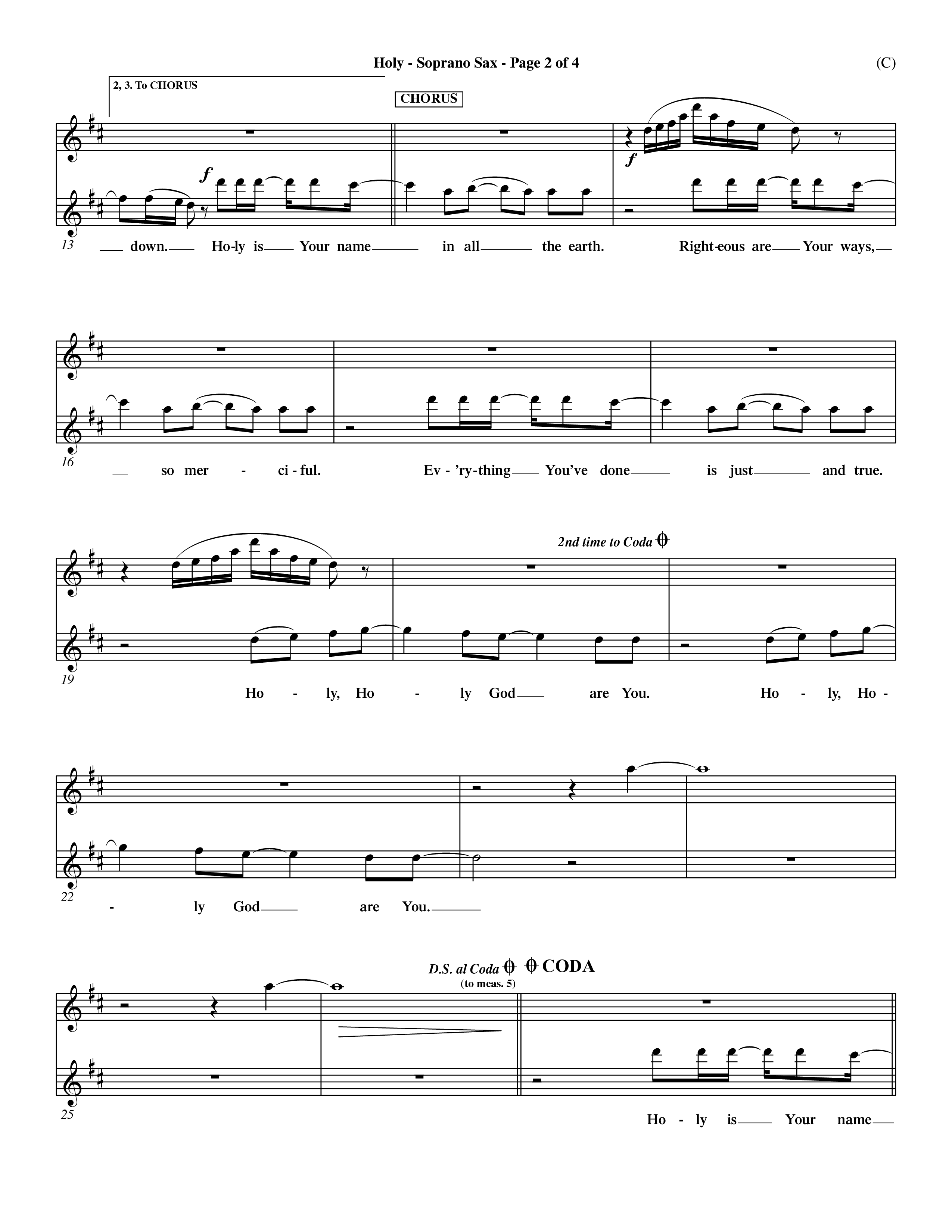 Holy (Choral Anthem SATB) Saxophone (Word Music Choral / Arr. Dave Williamson)