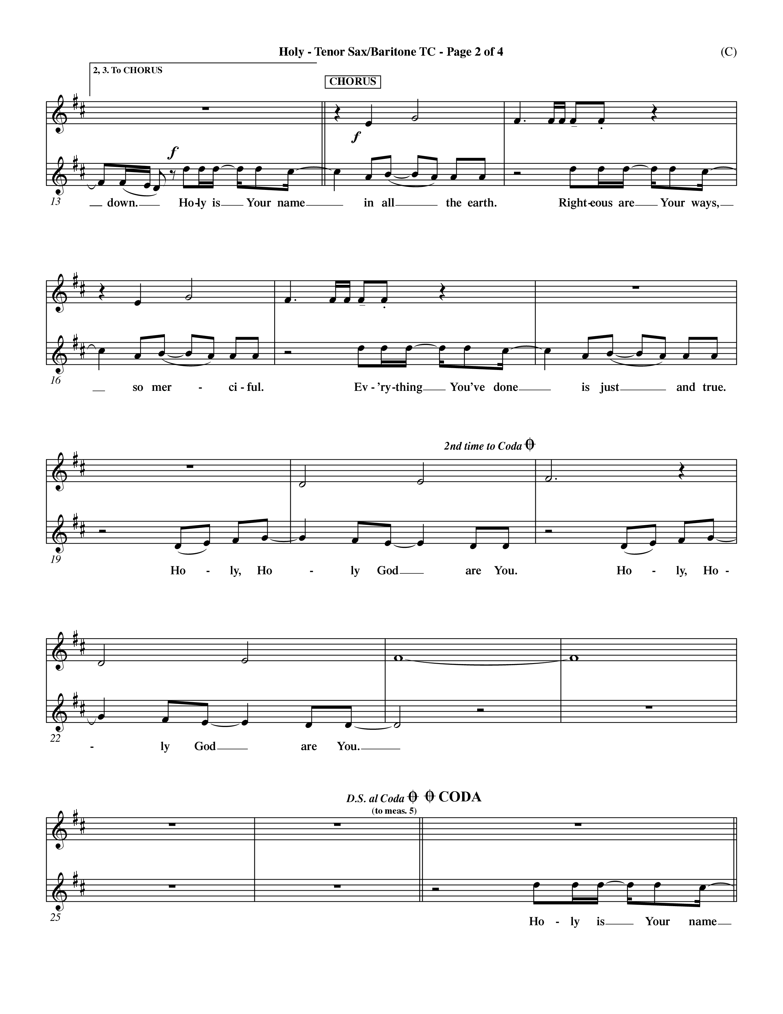 Holy (Choral Anthem SATB) Tenor Sax/Baritone T.C. (Word Music Choral / Arr. Dave Williamson)