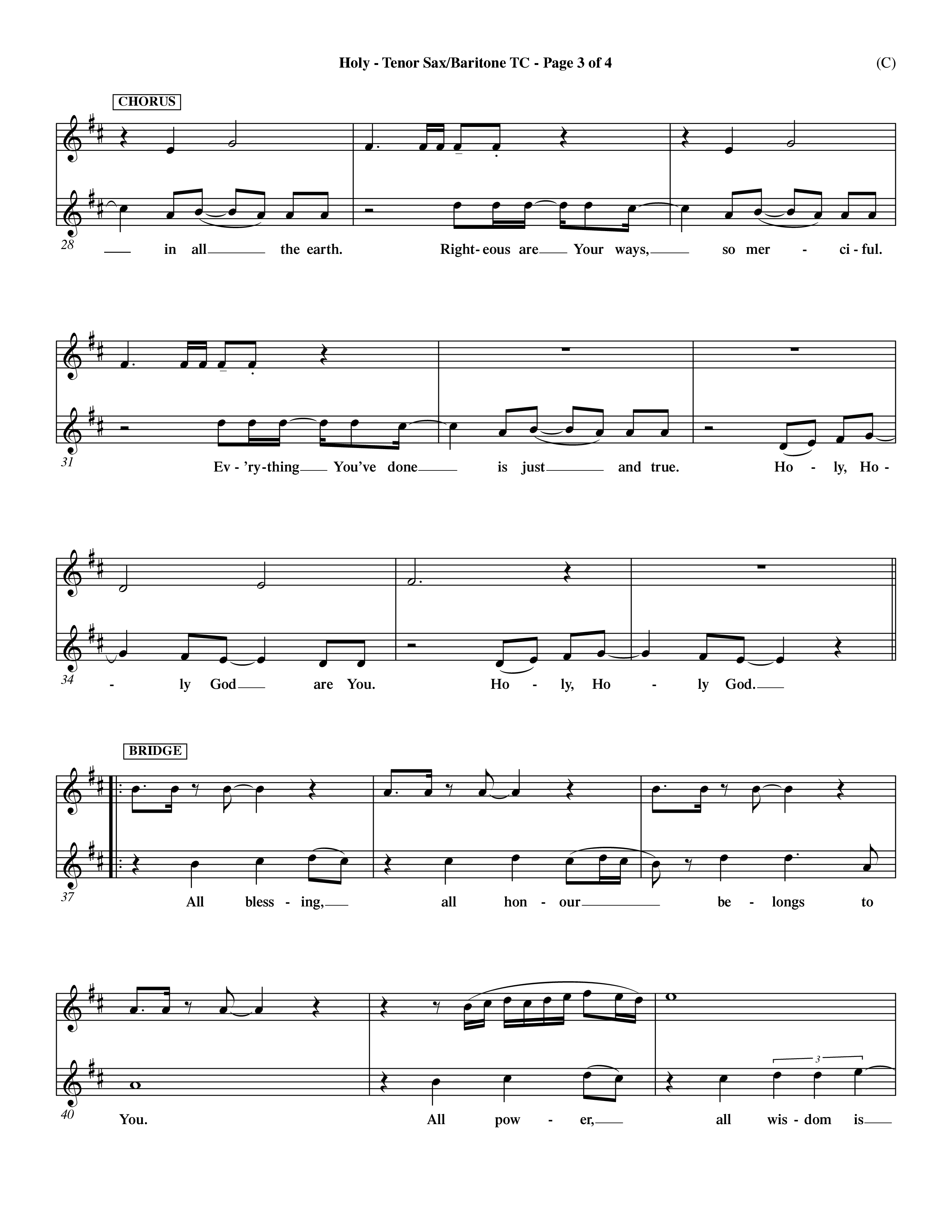 Holy (Choral Anthem SATB) Tenor Sax/Baritone T.C. (Word Music Choral / Arr. Dave Williamson)