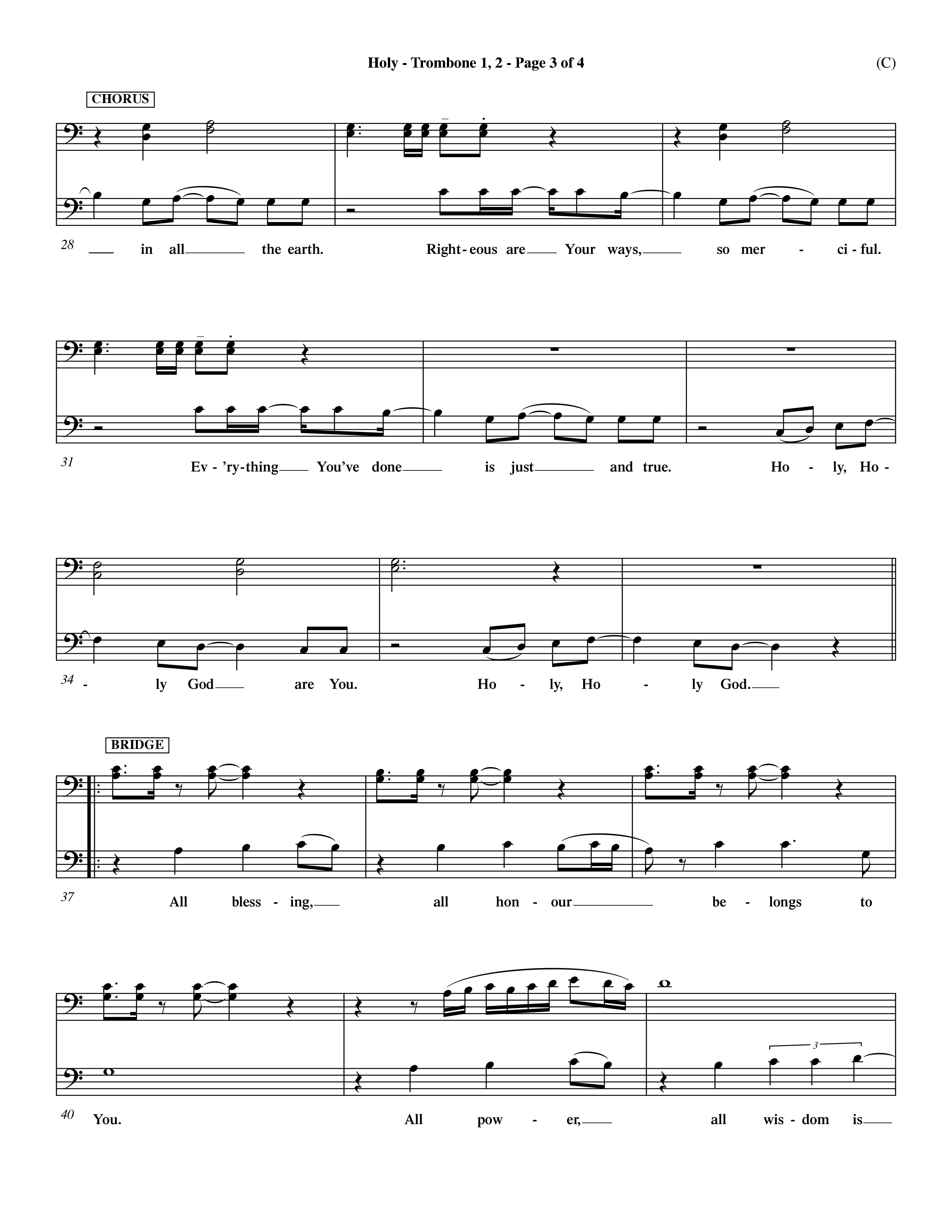 Holy (Choral Anthem SATB) Trombone 1/2 (Word Music Choral / Arr. Dave Williamson)