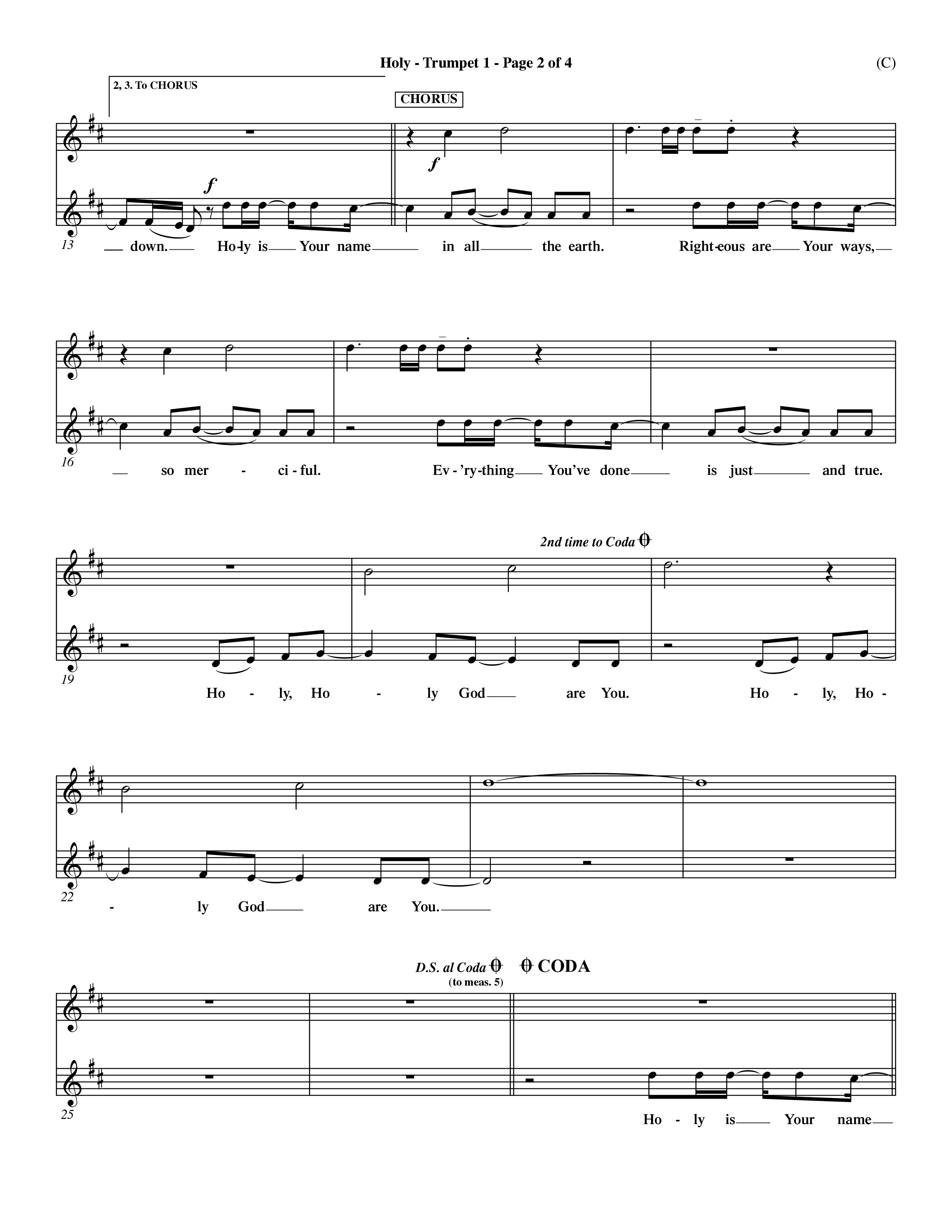 Holy (Choral Anthem SATB) Trumpet 1 (Word Music Choral / Arr. Dave Williamson)