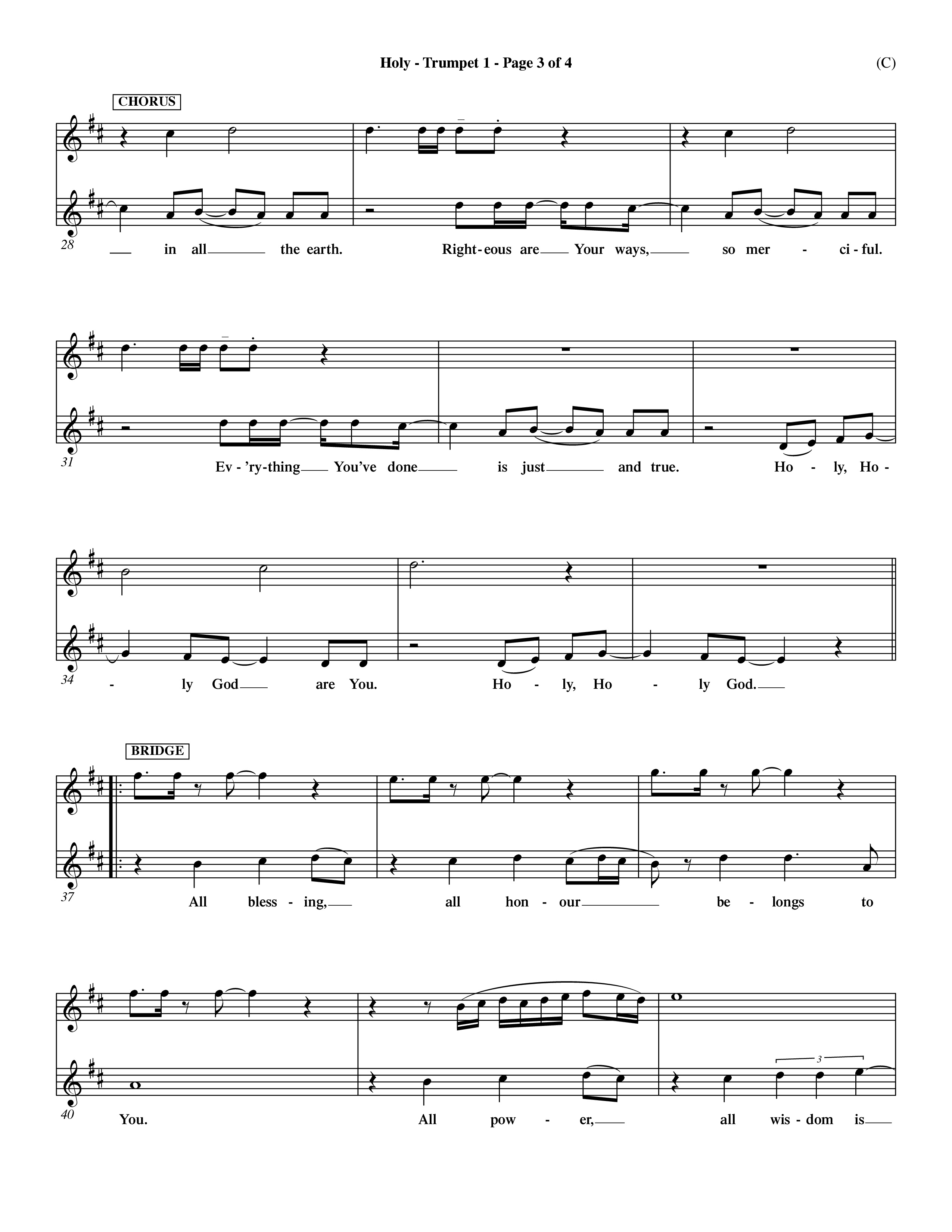 Holy (Choral Anthem SATB) Trumpet 1 (Word Music Choral / Arr. Dave Williamson)