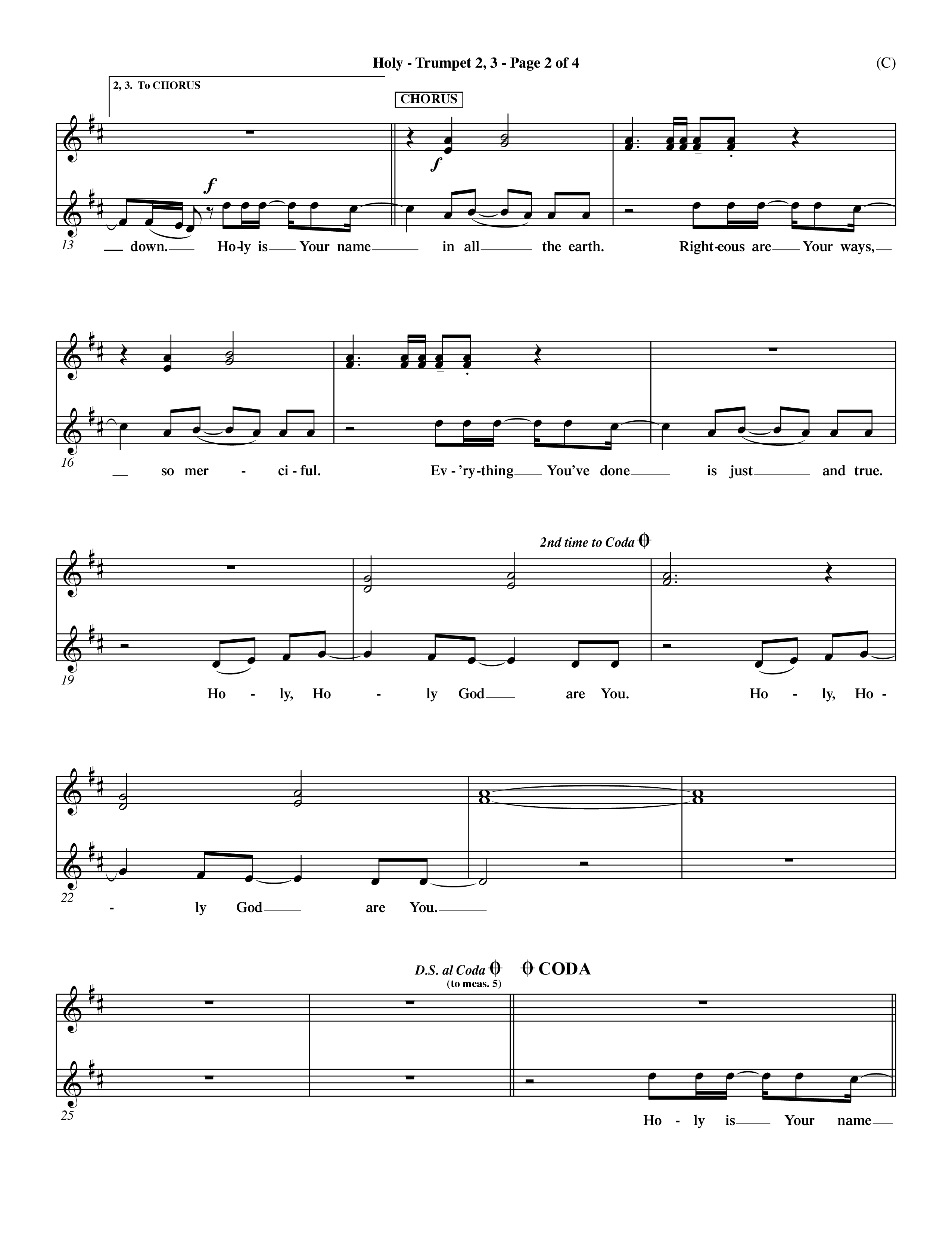 Holy (Choral Anthem SATB) Trumpet 2/3 (Word Music Choral / Arr. Dave Williamson)
