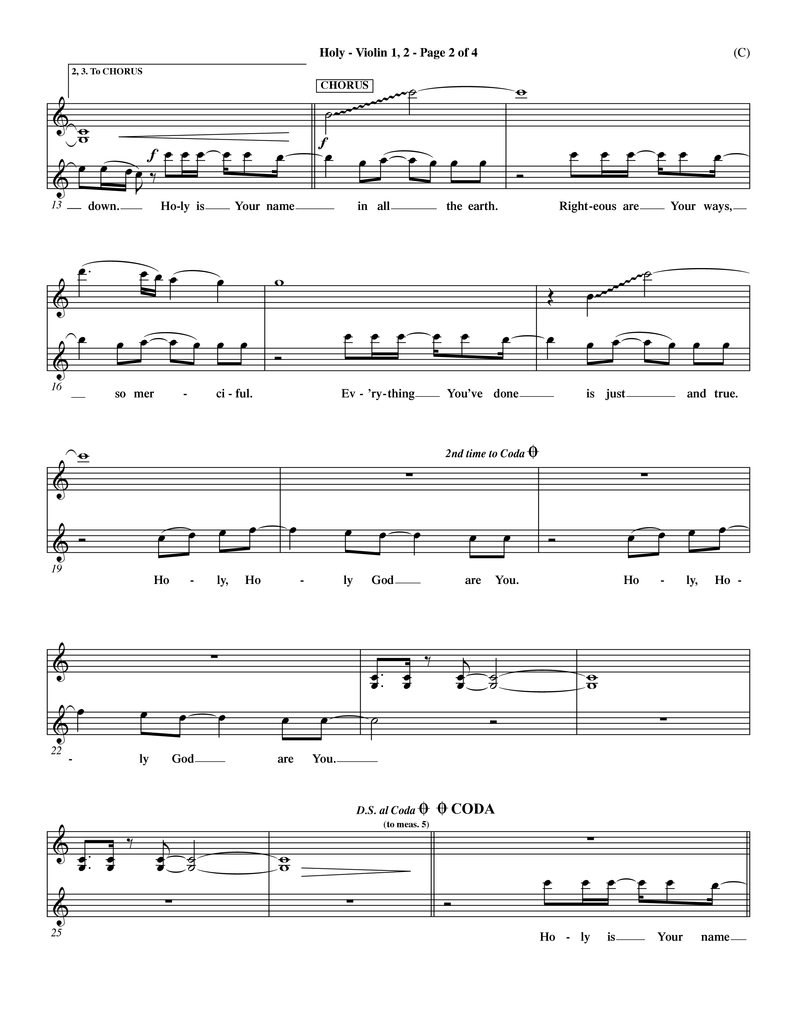 Holy (Choral Anthem SATB) Violin 1/2 (Word Music Choral / Arr. Dave Williamson)