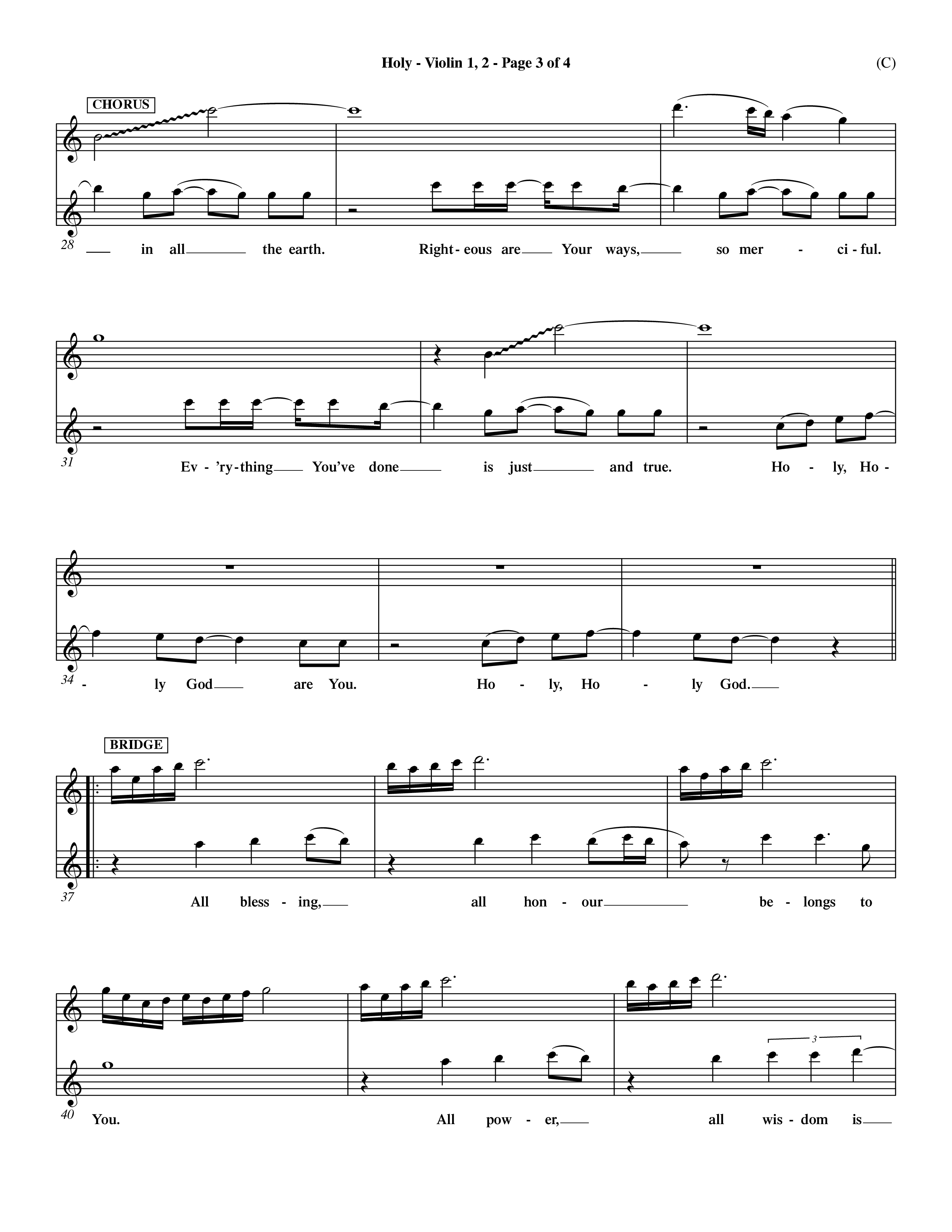 Holy (Choral Anthem SATB) Violin 1/2 (Word Music Choral / Arr. Dave Williamson)