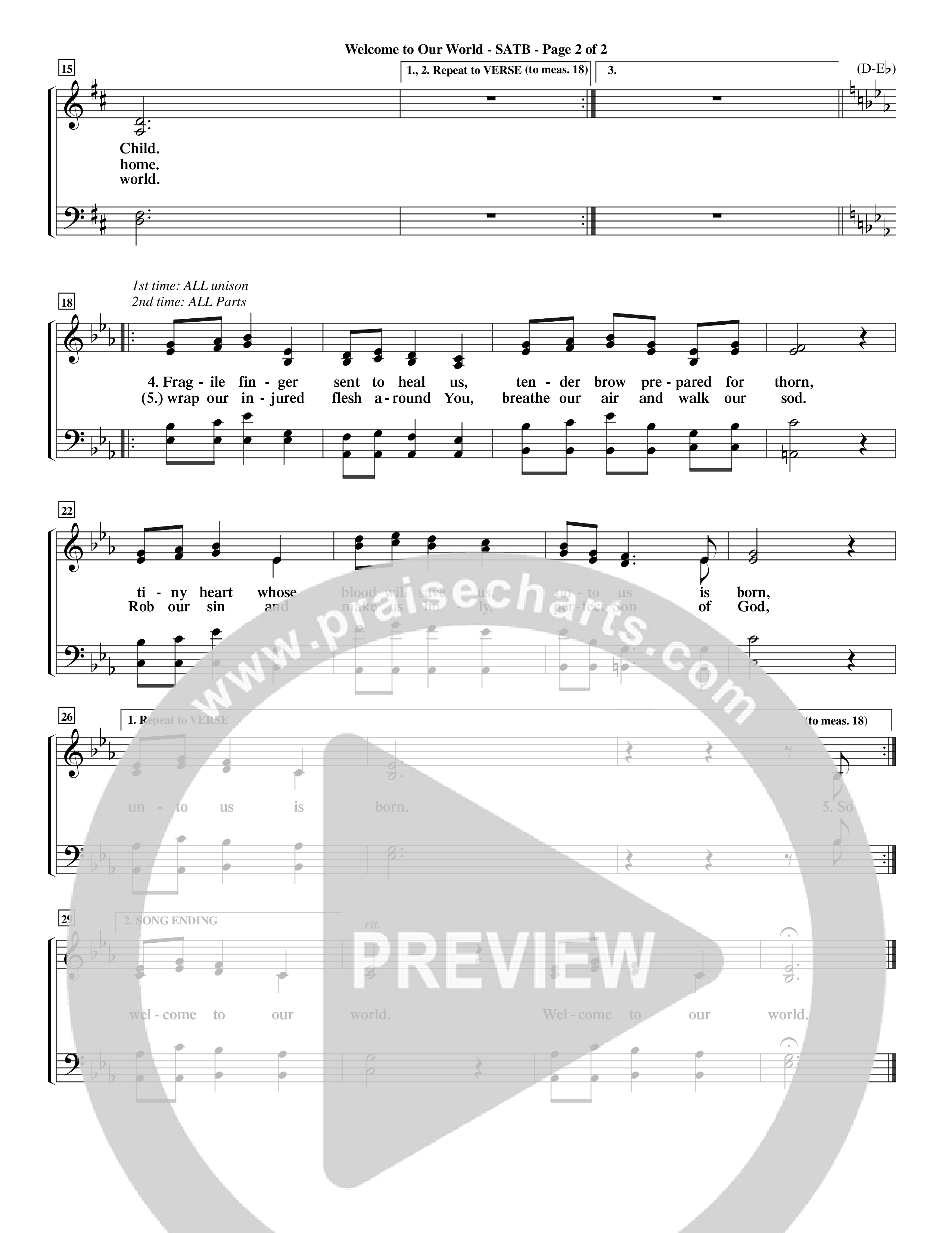 Welcome To Our World (Choral Anthem SATB) Choir Sheet (SATB) (Word Music Choral / Orch. Jim Gray)