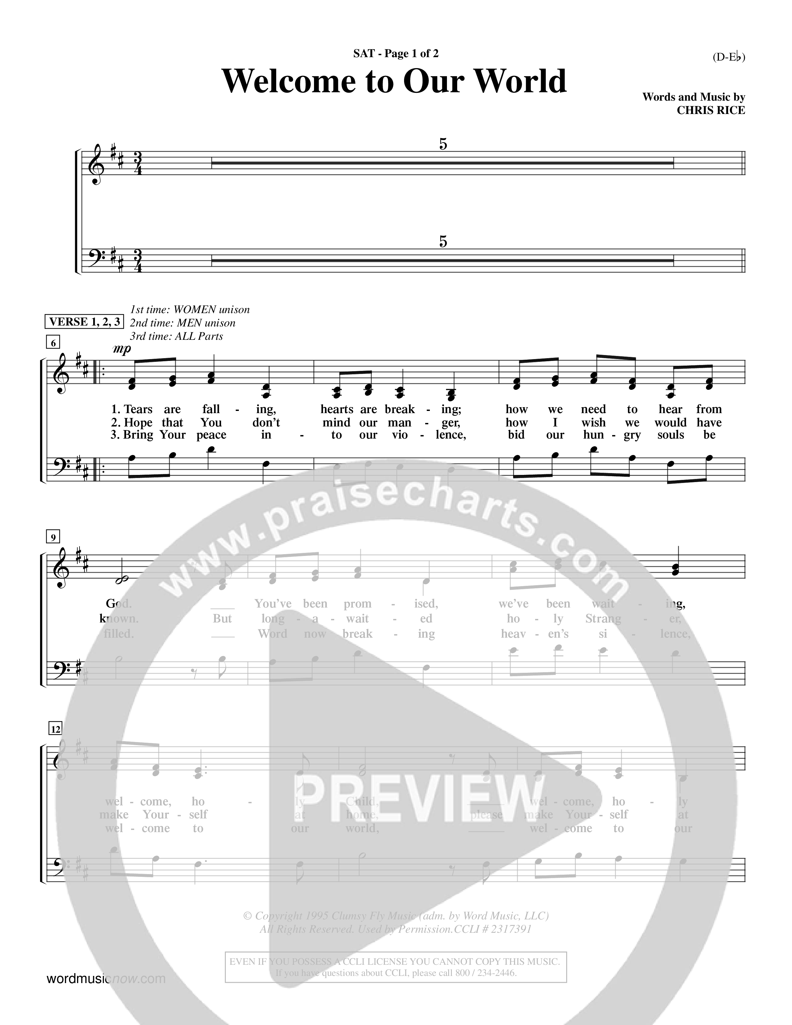 Welcome To Our World (Choral Anthem SATB) Choir Sheet (SATB) (Word Music Choral / Orch. Jim Gray)