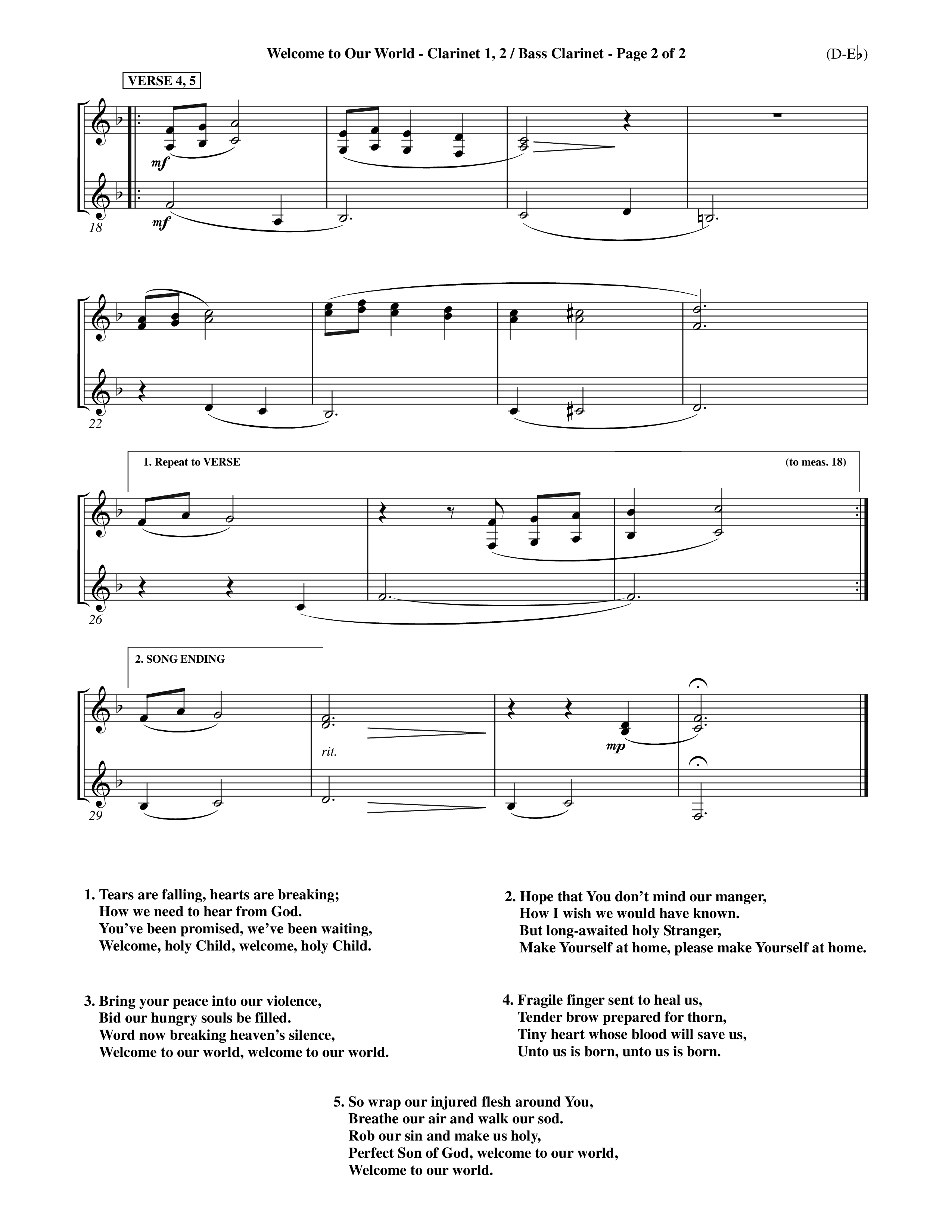 Welcome To Our World (Choral Anthem SATB) Clarinet 1/2, Bass Clarinet (Word Music Choral / Orch. Jim Gray)