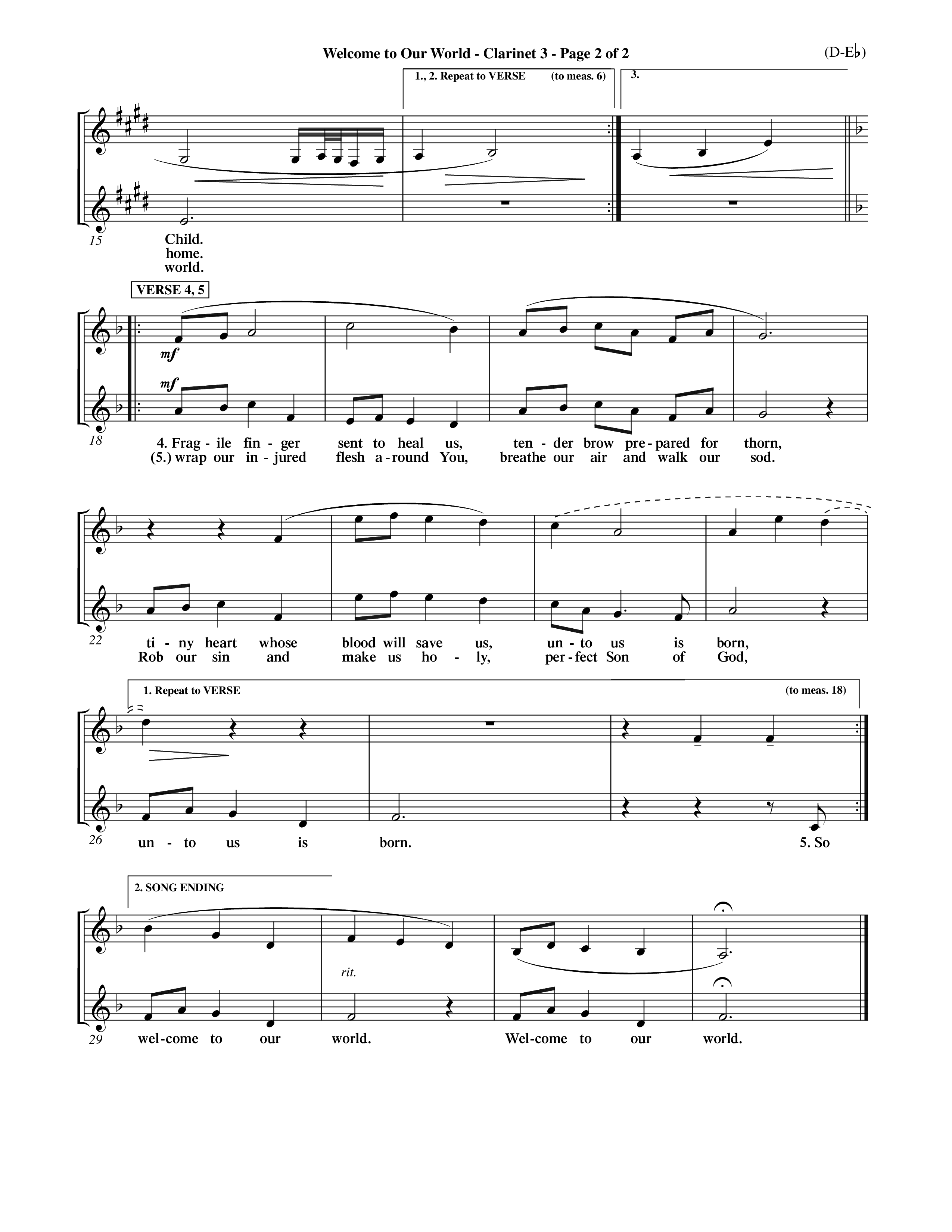 Welcome To Our World (Choral Anthem SATB) Clarinet 3 (Word Music Choral / Orch. Jim Gray)