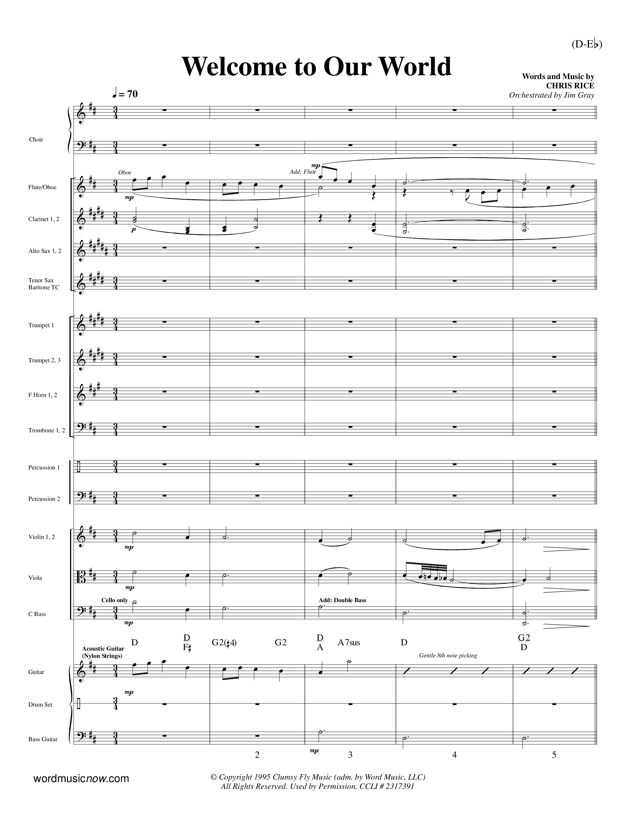 Welcome To Our World (Choral Anthem SATB) Orchestration (Word Music Choral / Orch. Jim Gray)