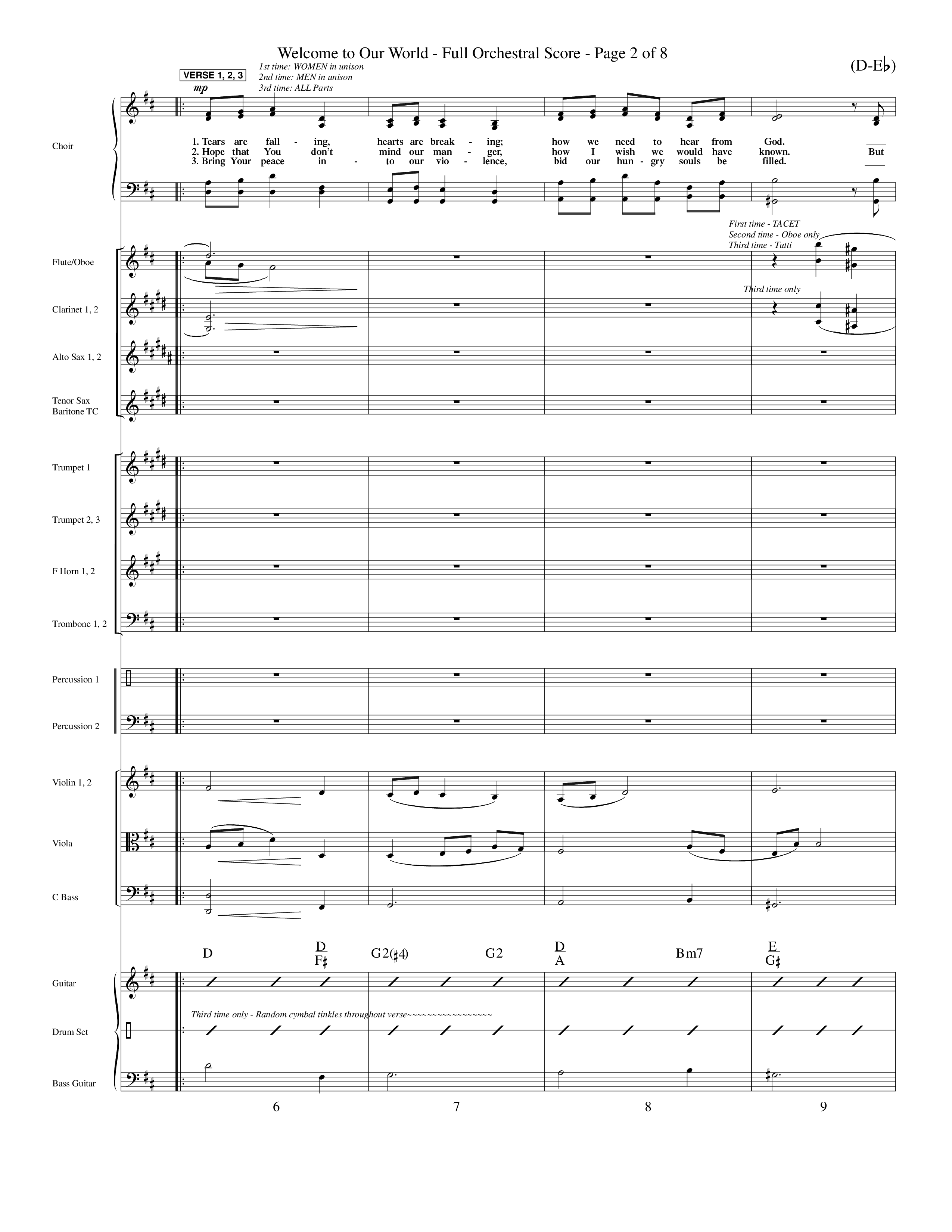 Welcome To Our World (Choral Anthem SATB) Orchestration (Word Music Choral / Orch. Jim Gray)