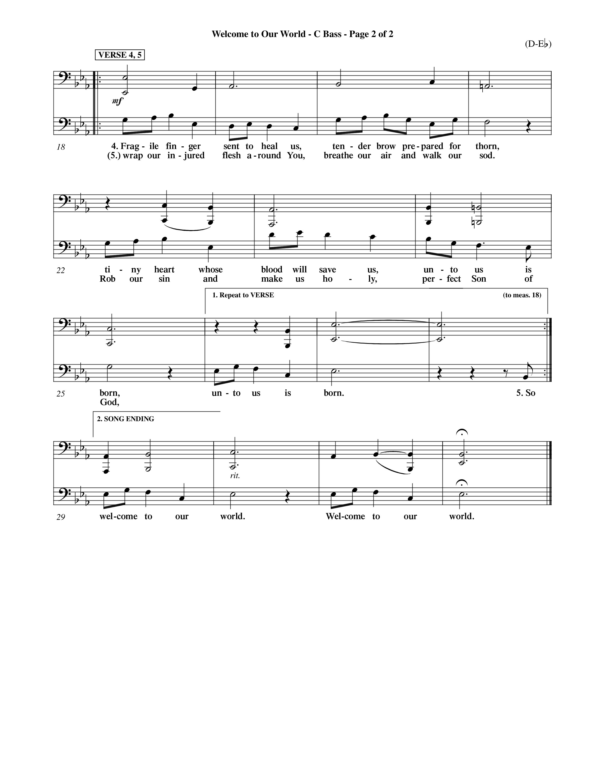 Welcome To Our World (Choral Anthem SATB) Contrabass (Word Music Choral / Orch. Jim Gray)