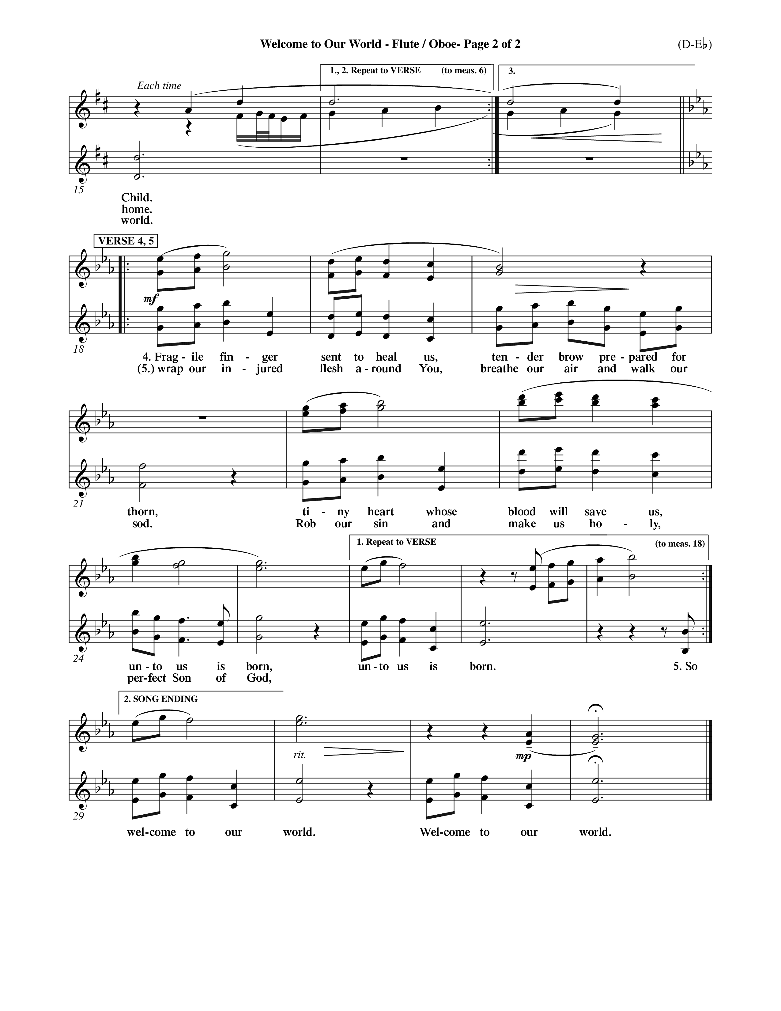 Welcome To Our World (Choral Anthem SATB) Flute/Oboe (Word Music Choral / Orch. Jim Gray)