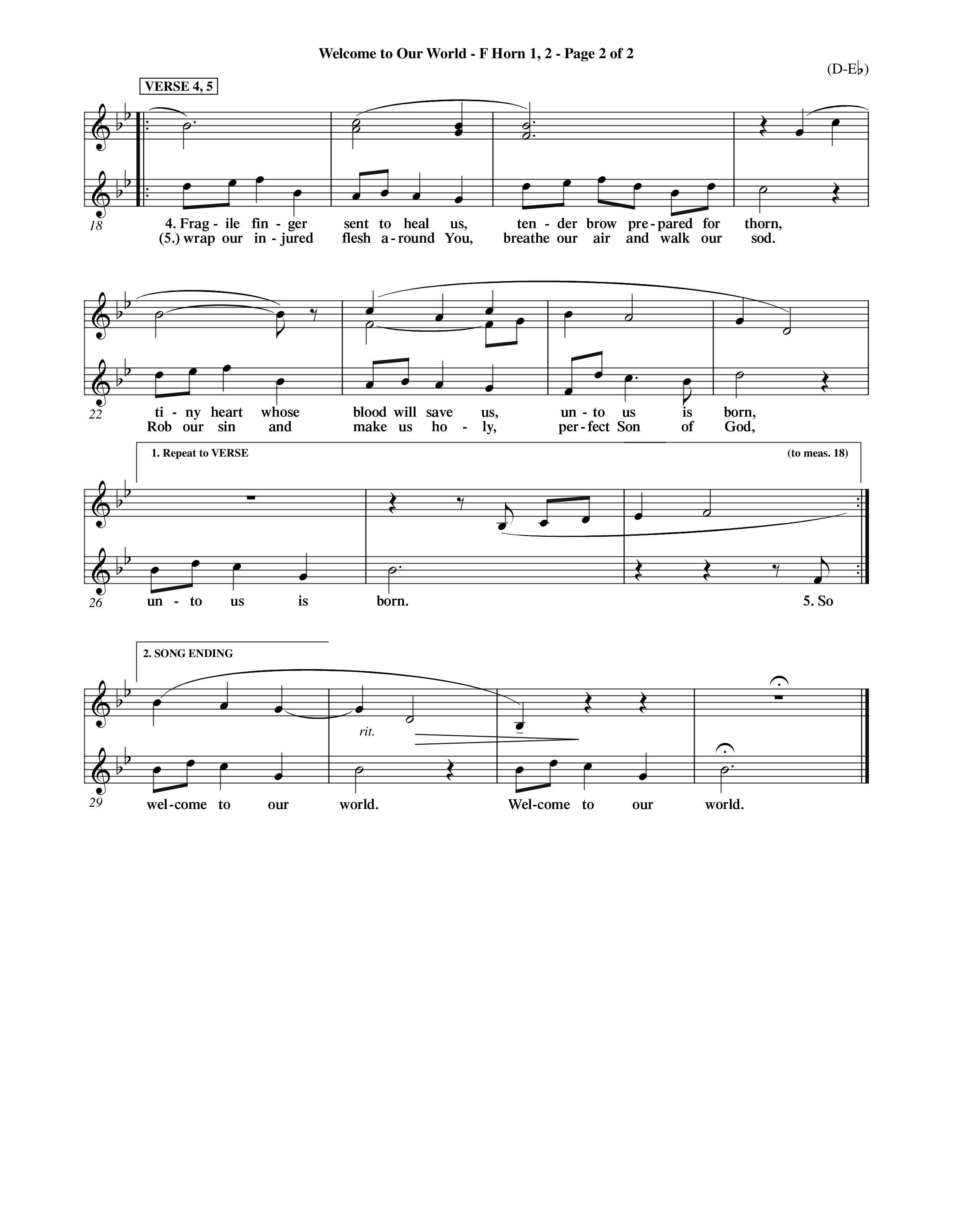 Welcome To Our World (Choral Anthem SATB) French Horn (Word Music Choral / Orch. Jim Gray)