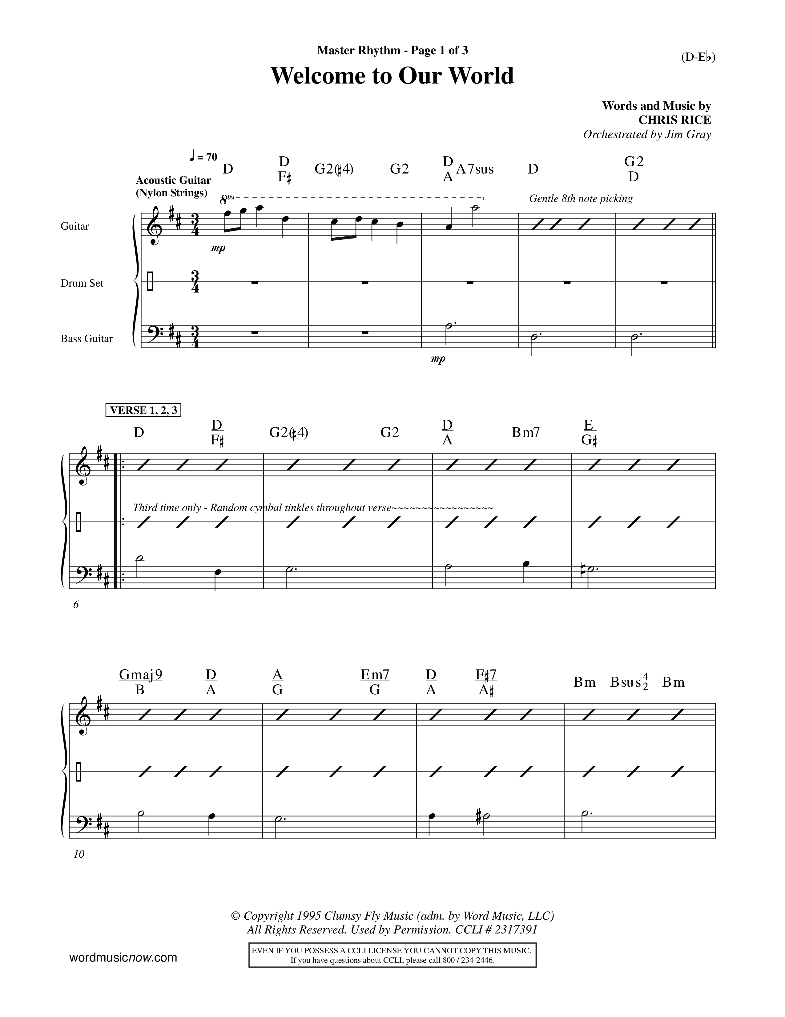 Welcome To Our World (Choral Anthem SATB) Rhythm Chart (Word Music Choral / Orch. Jim Gray)