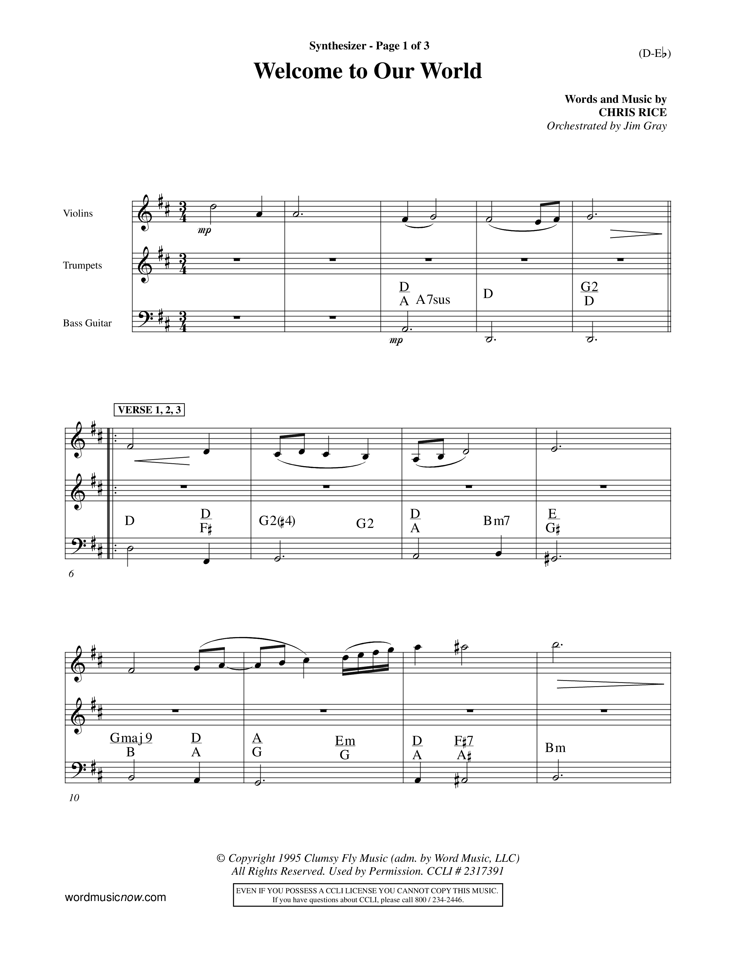 Welcome To Our World (Choral Anthem SATB) Synth (Word Music Choral / Orch. Jim Gray)