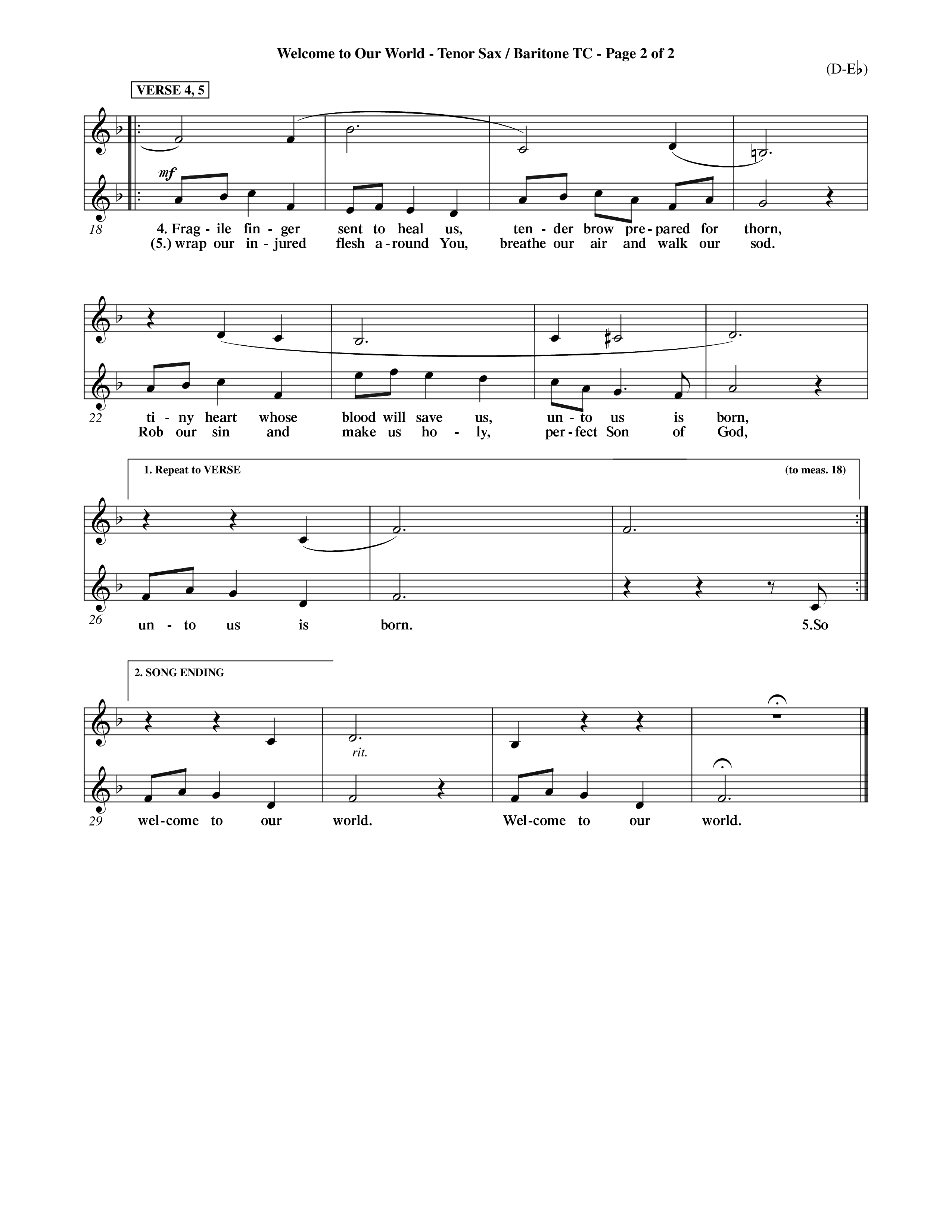 Welcome To Our World (Choral Anthem SATB) Tenor Sax/Baritone T.C. (Word Music Choral / Orch. Jim Gray)