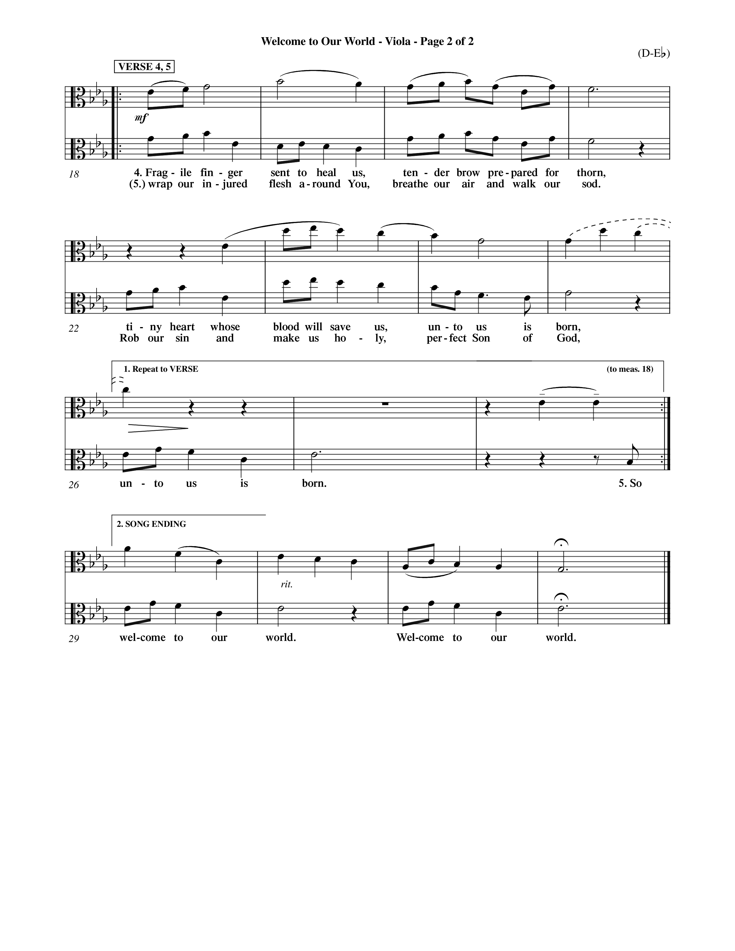Welcome To Our World (Choral Anthem SATB) Viola (Word Music Choral / Orch. Jim Gray)