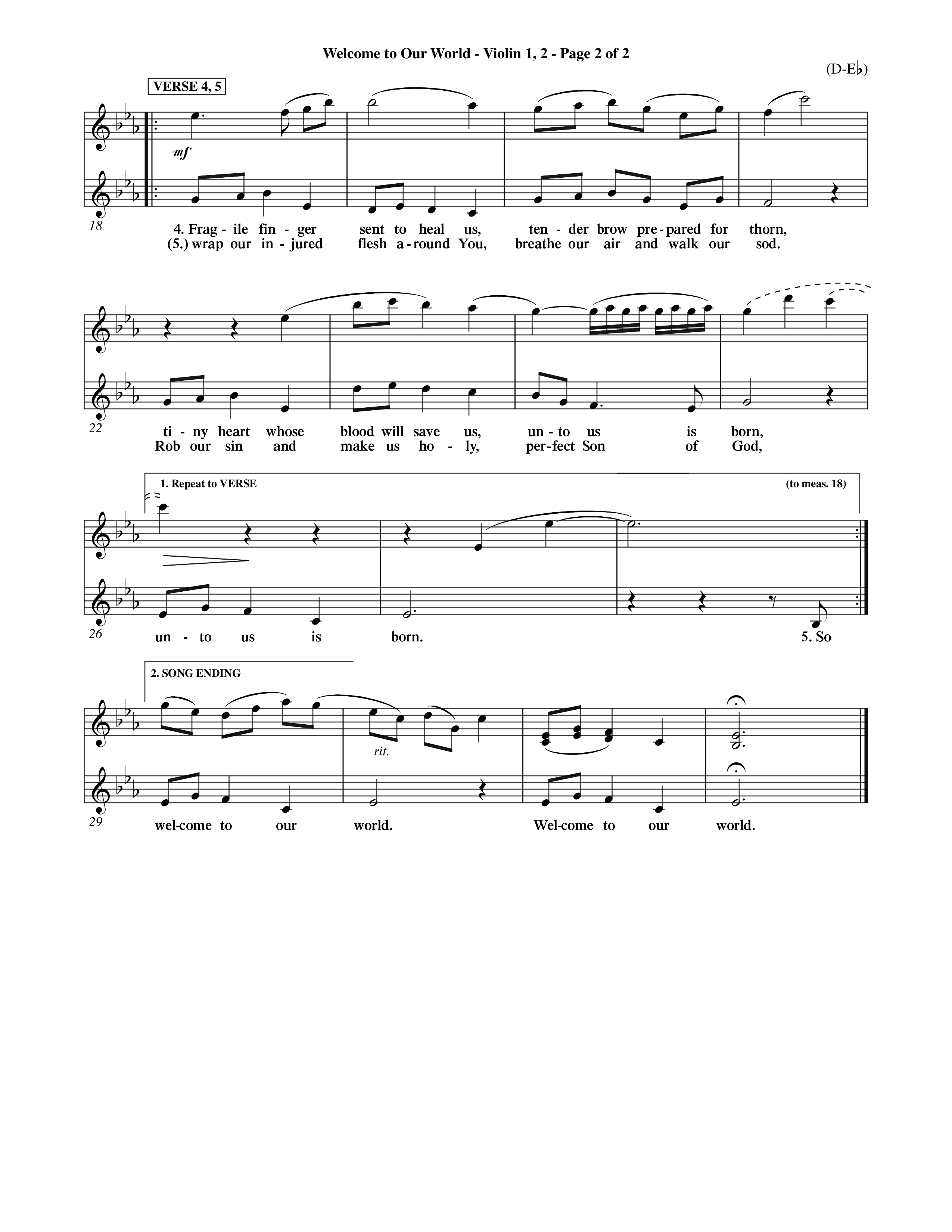 Welcome To Our World (Choral Anthem SATB) Violin 1/2 (Word Music Choral / Orch. Jim Gray)