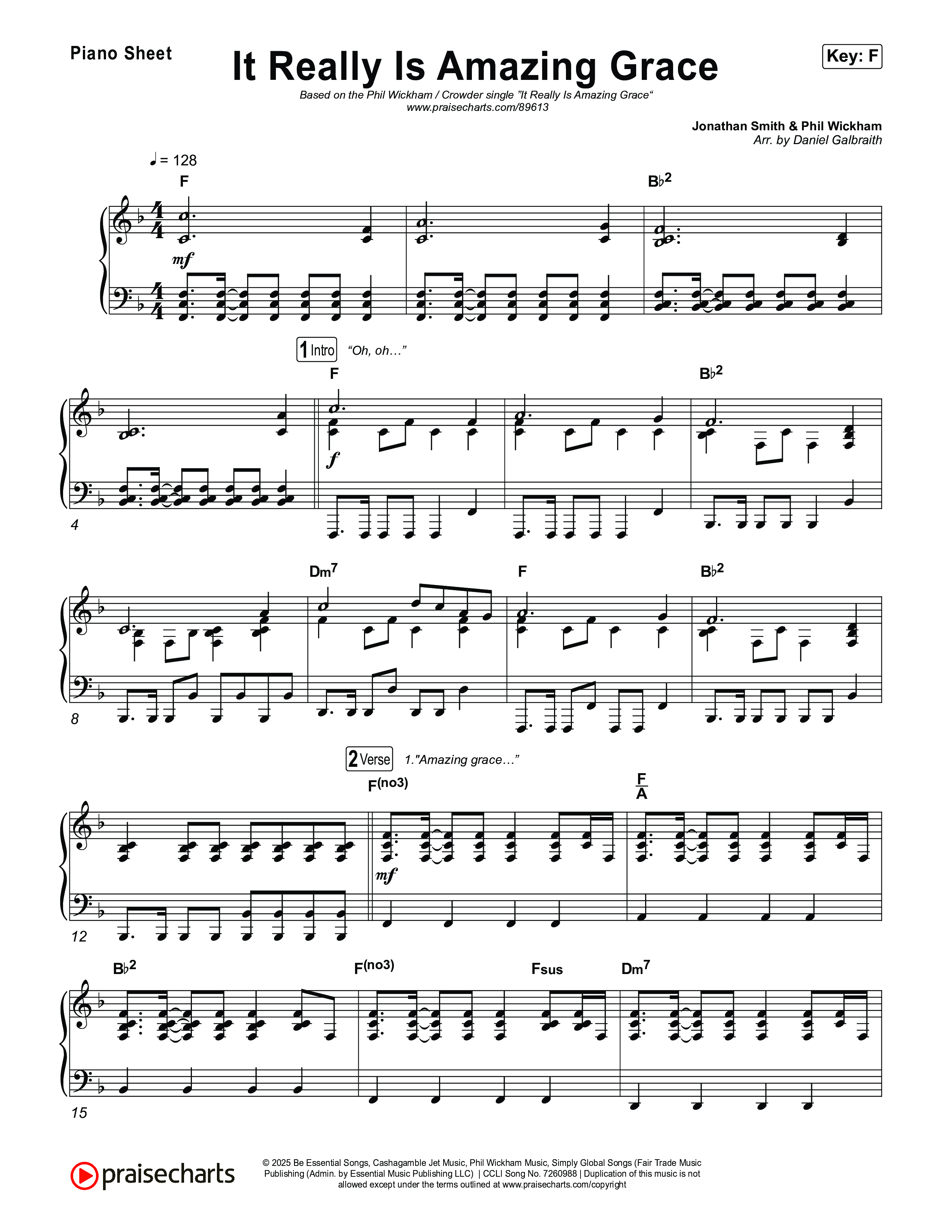 It Really Is Amazing Grace Piano Sheet (Phil Wickham / Crowder)