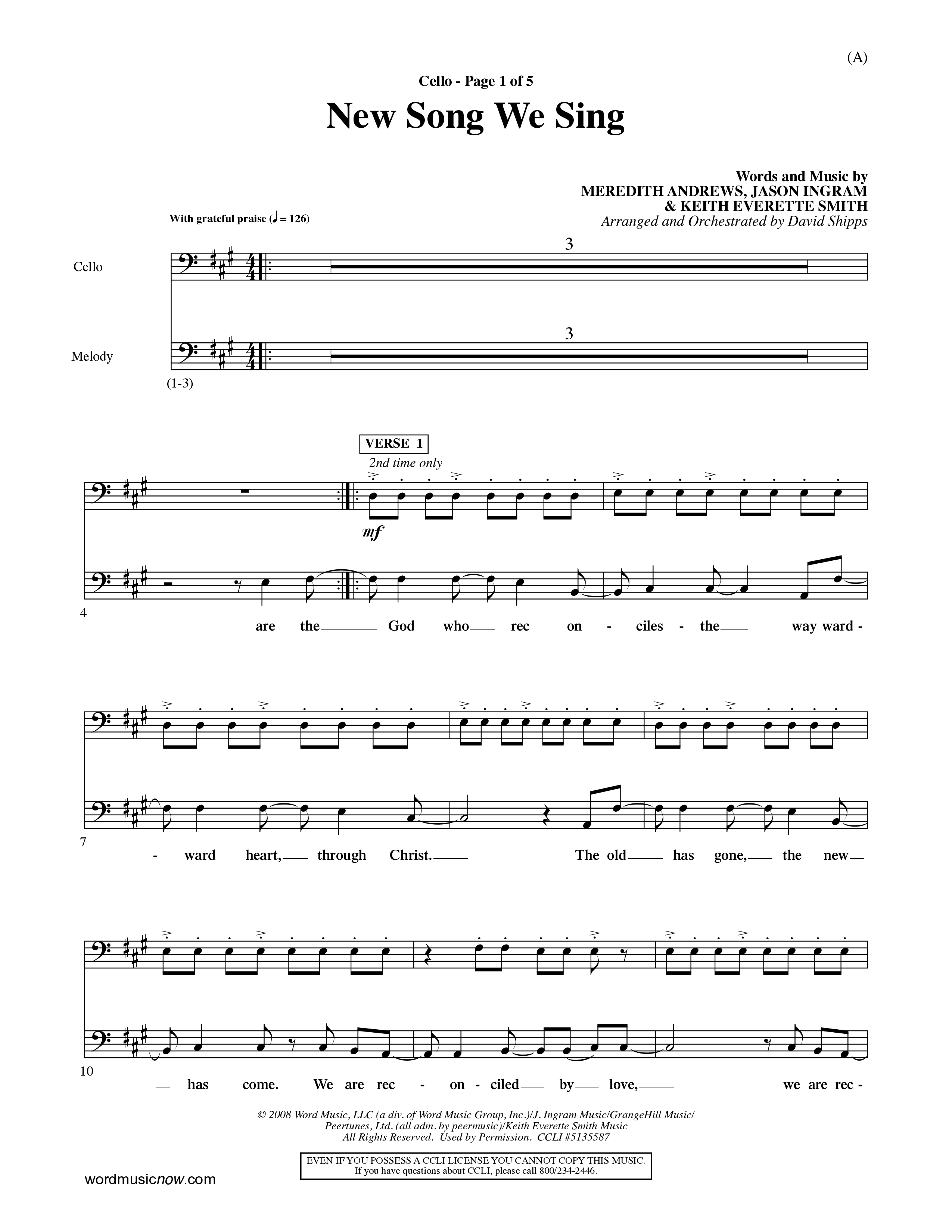 New Song We Sing (Choral Anthem SATB) Cello (Word Music Choral / Arr. David Shipps)