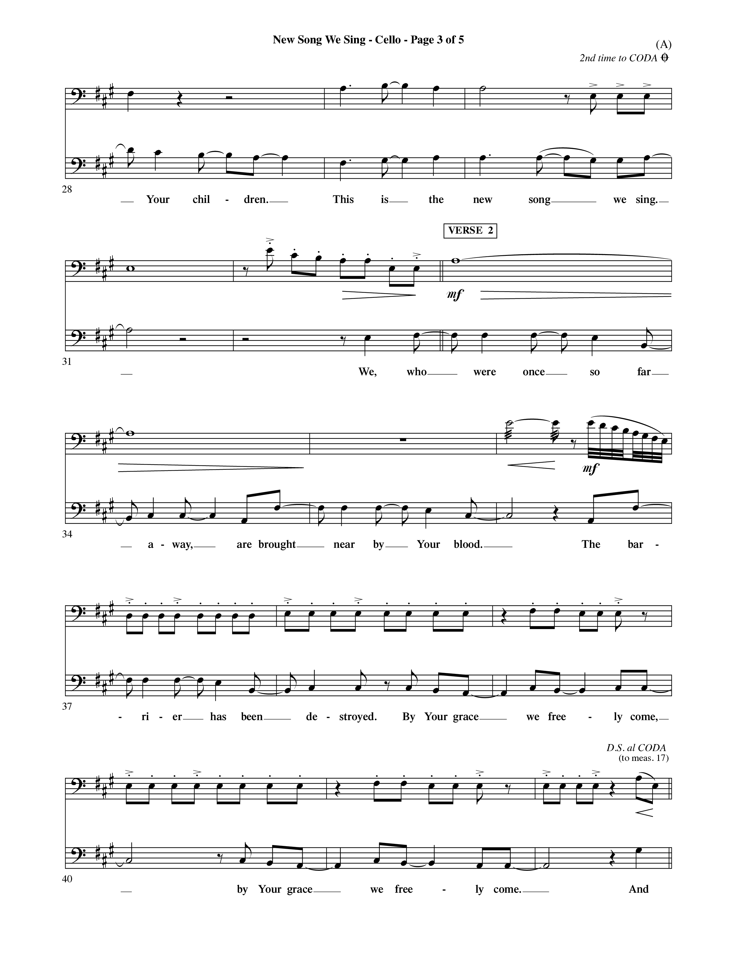 New Song We Sing (Choral Anthem SATB) Cello (Word Music Choral / Arr. David Shipps)