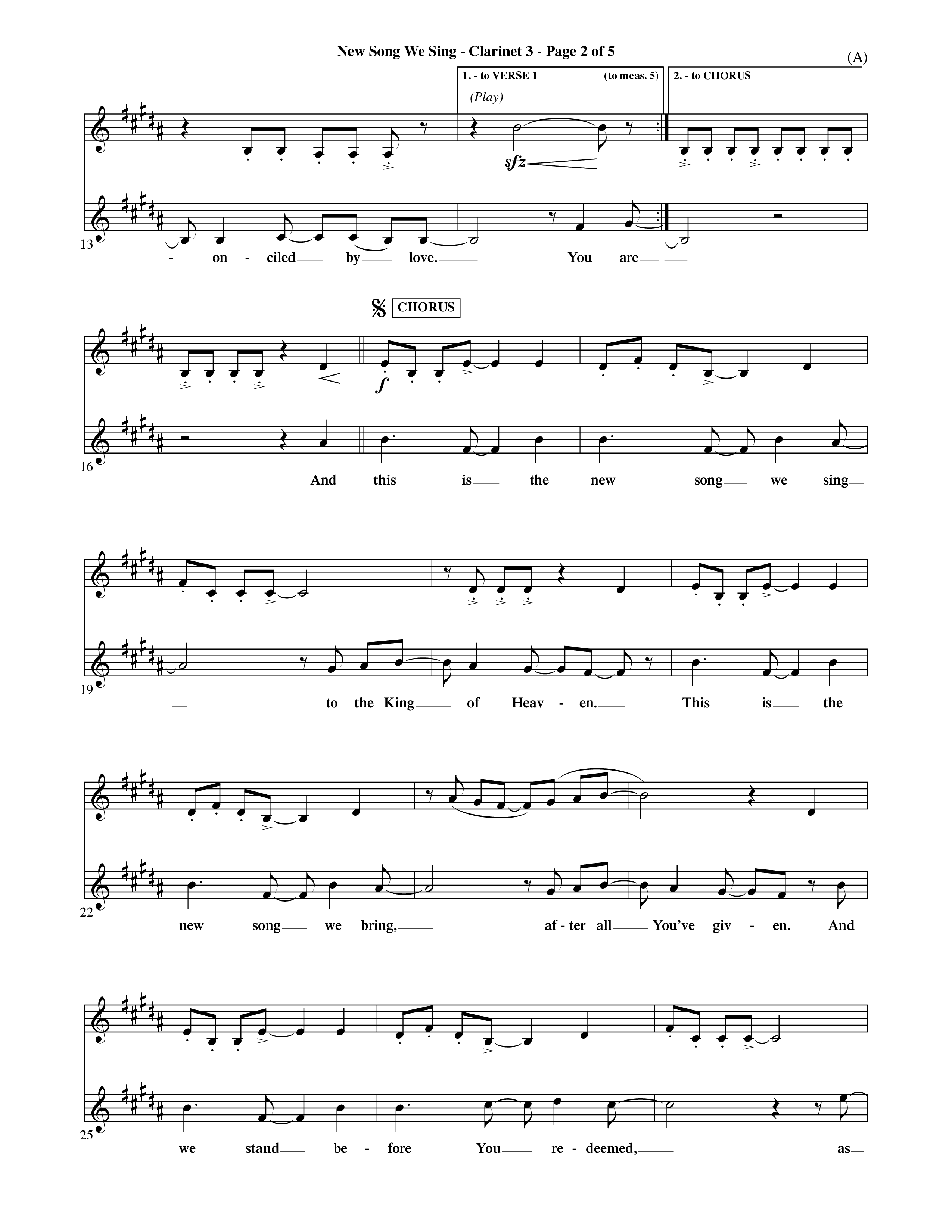 New Song We Sing (Choral Anthem SATB) Clarinet 3 (Word Music Choral / Arr. David Shipps)