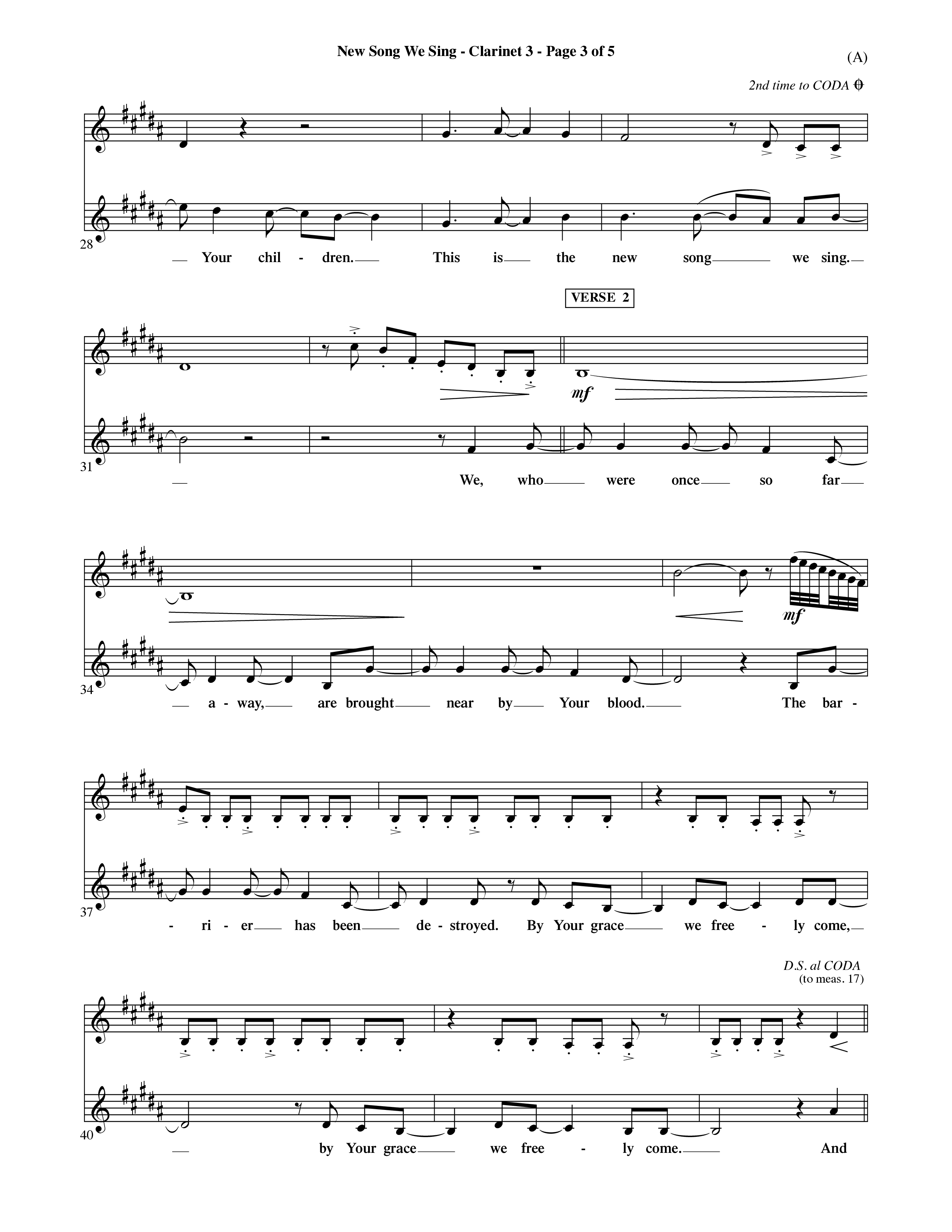 New Song We Sing (Choral Anthem SATB) Clarinet 3 (Word Music Choral / Arr. David Shipps)