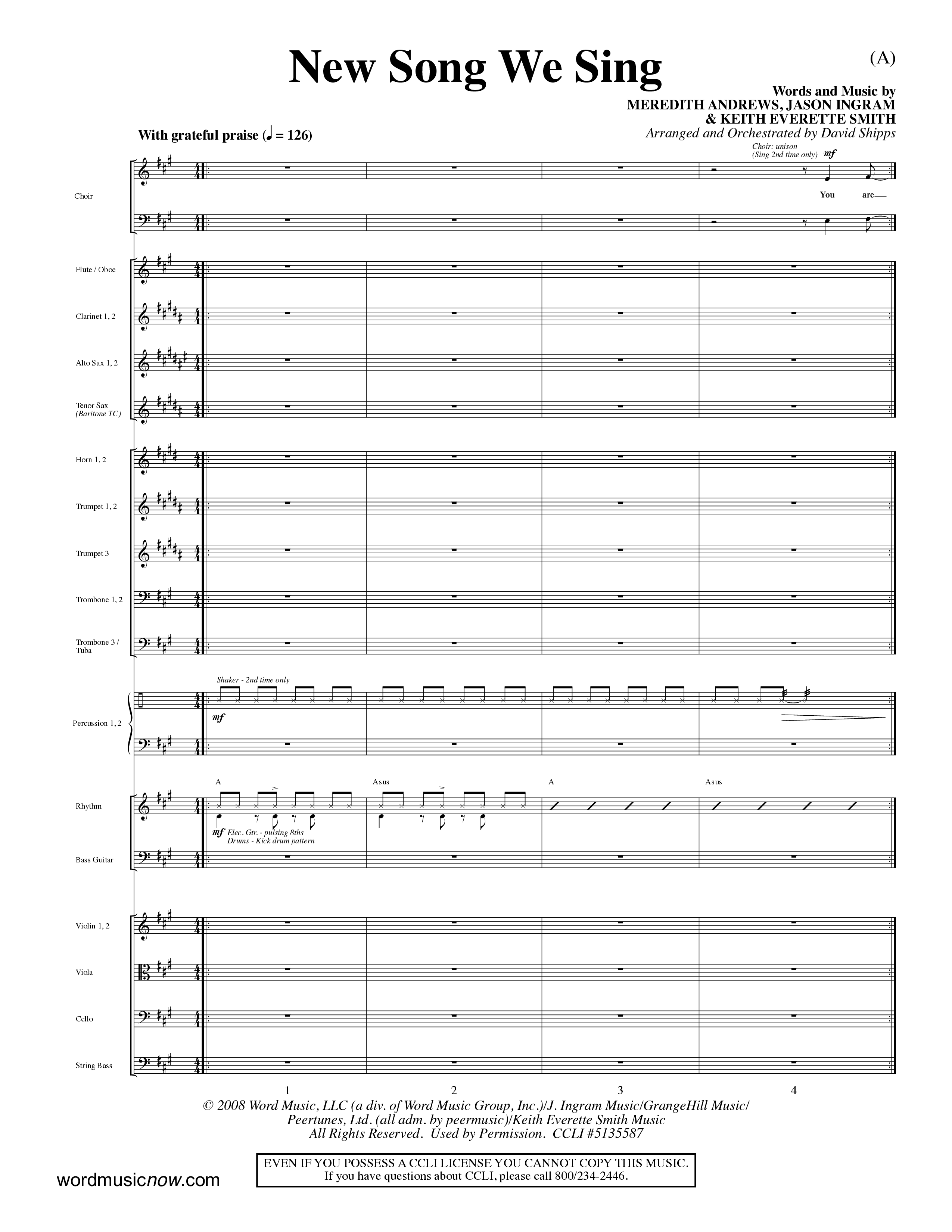 New Song We Sing (Choral Anthem SATB) Orchestration (Word Music Choral / Arr. David Shipps)