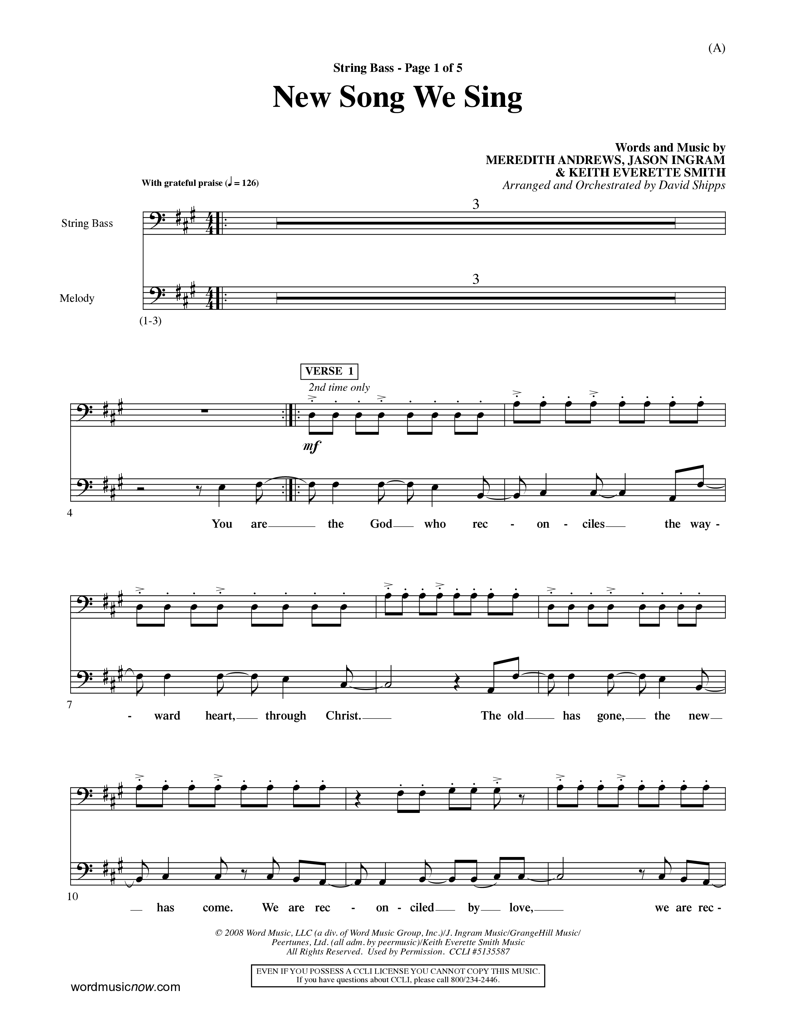 New Song We Sing (Choral Anthem SATB) String Bass (Word Music Choral / Arr. David Shipps)