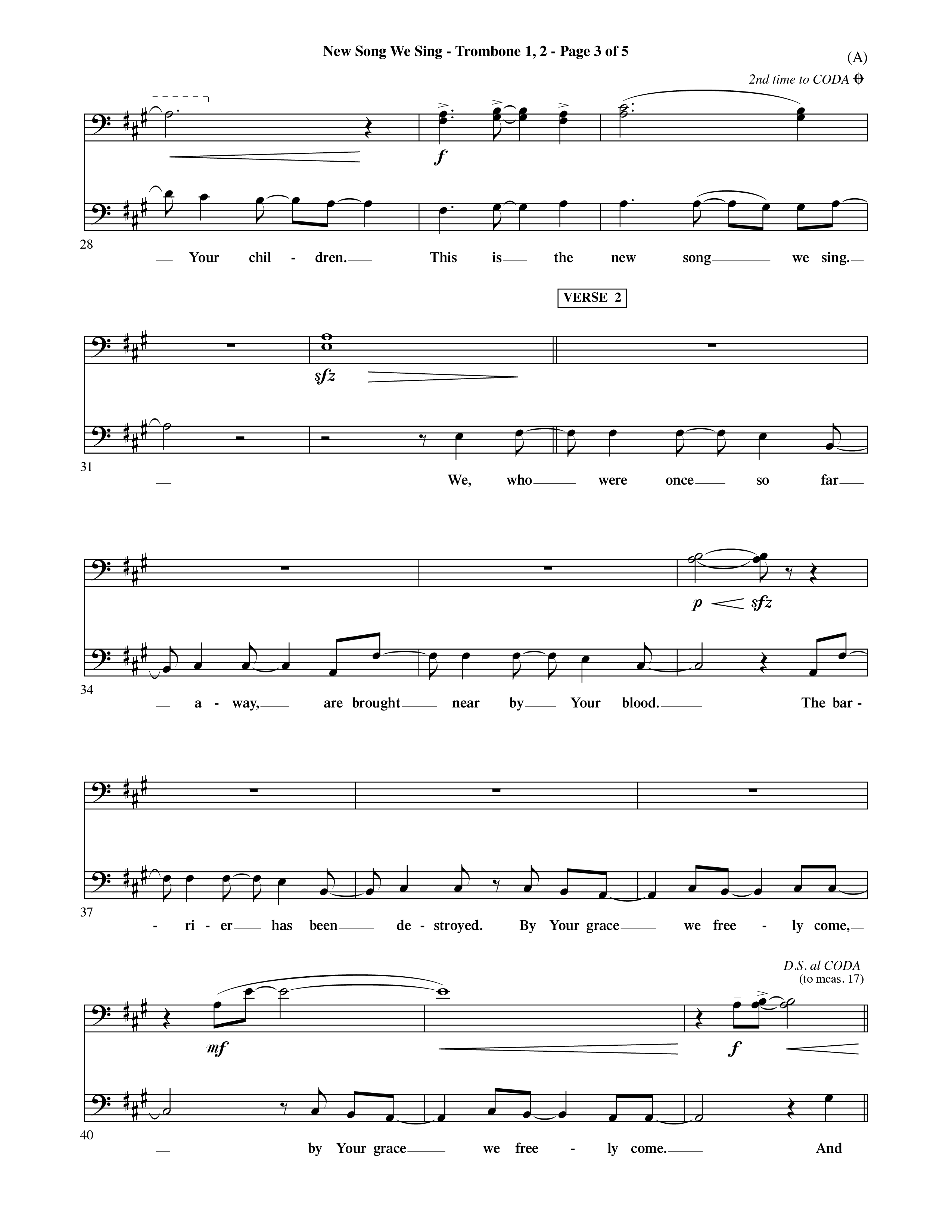 New Song We Sing (Choral Anthem SATB) Trombone 1/2 (Word Music Choral / Arr. David Shipps)