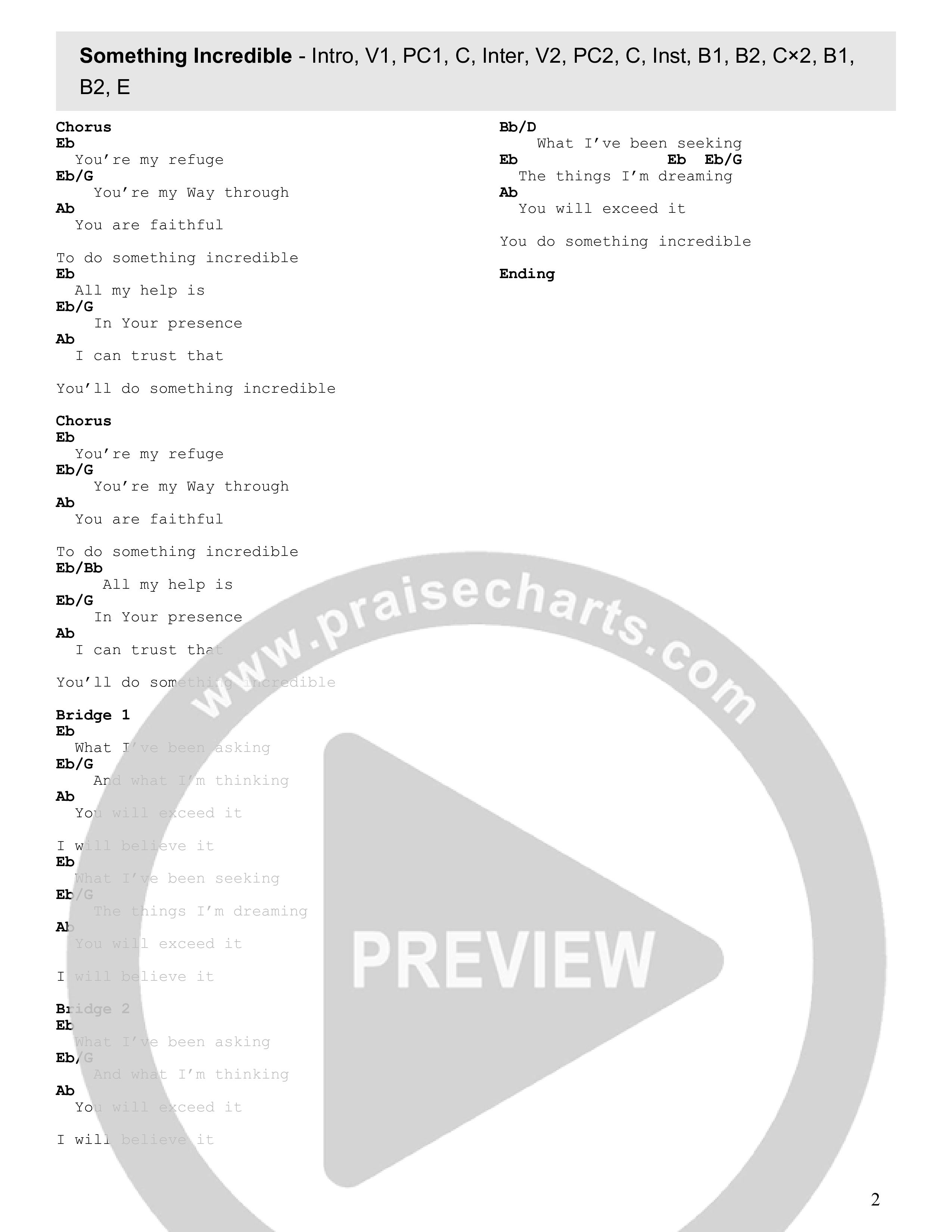 Something Incredible (Live) Chord Chart (Faith Worship Arts / John Dreher)